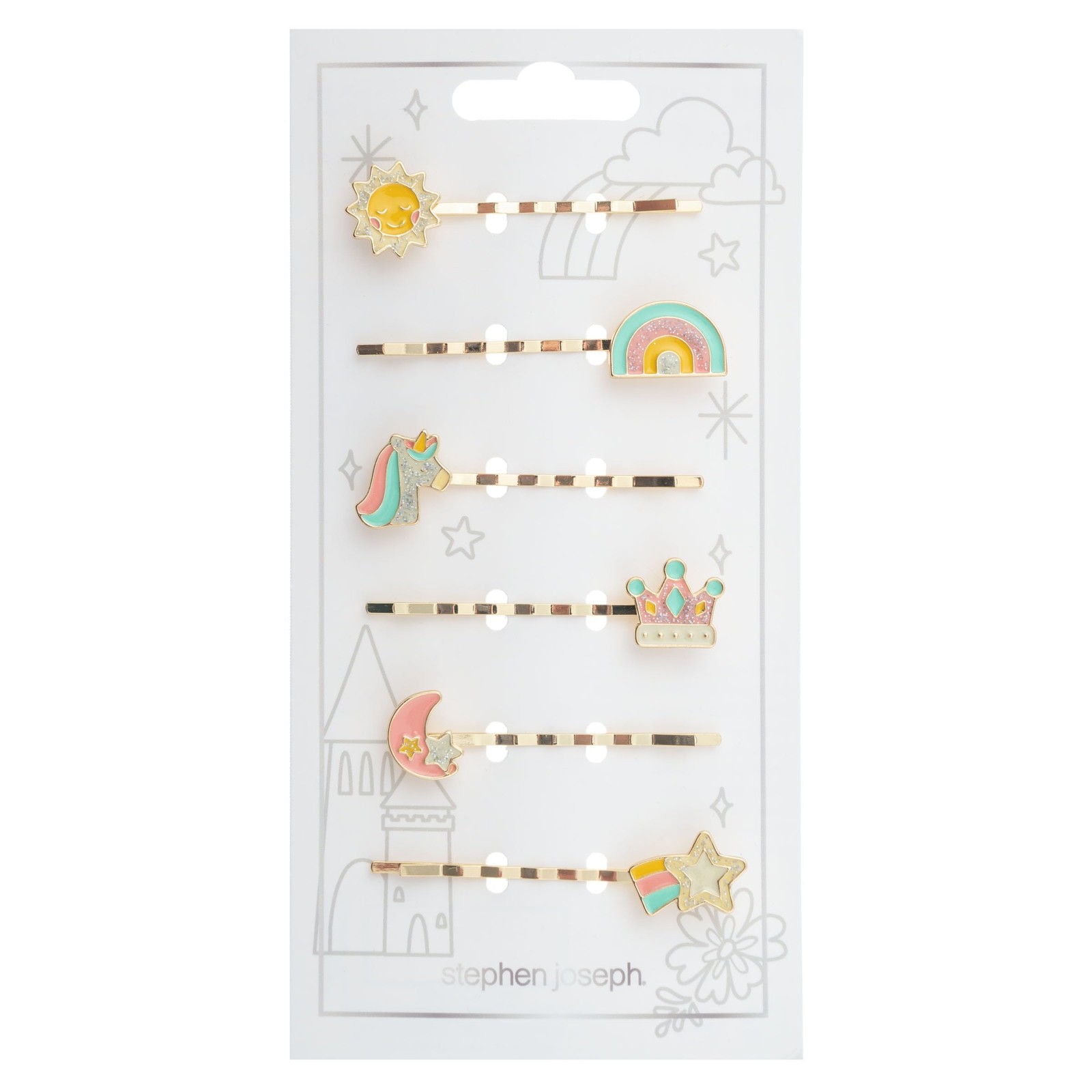 Stephen Joseph 6 Enamel Hair Clips Girls Cute Hair Clip Glitter Accents Hair