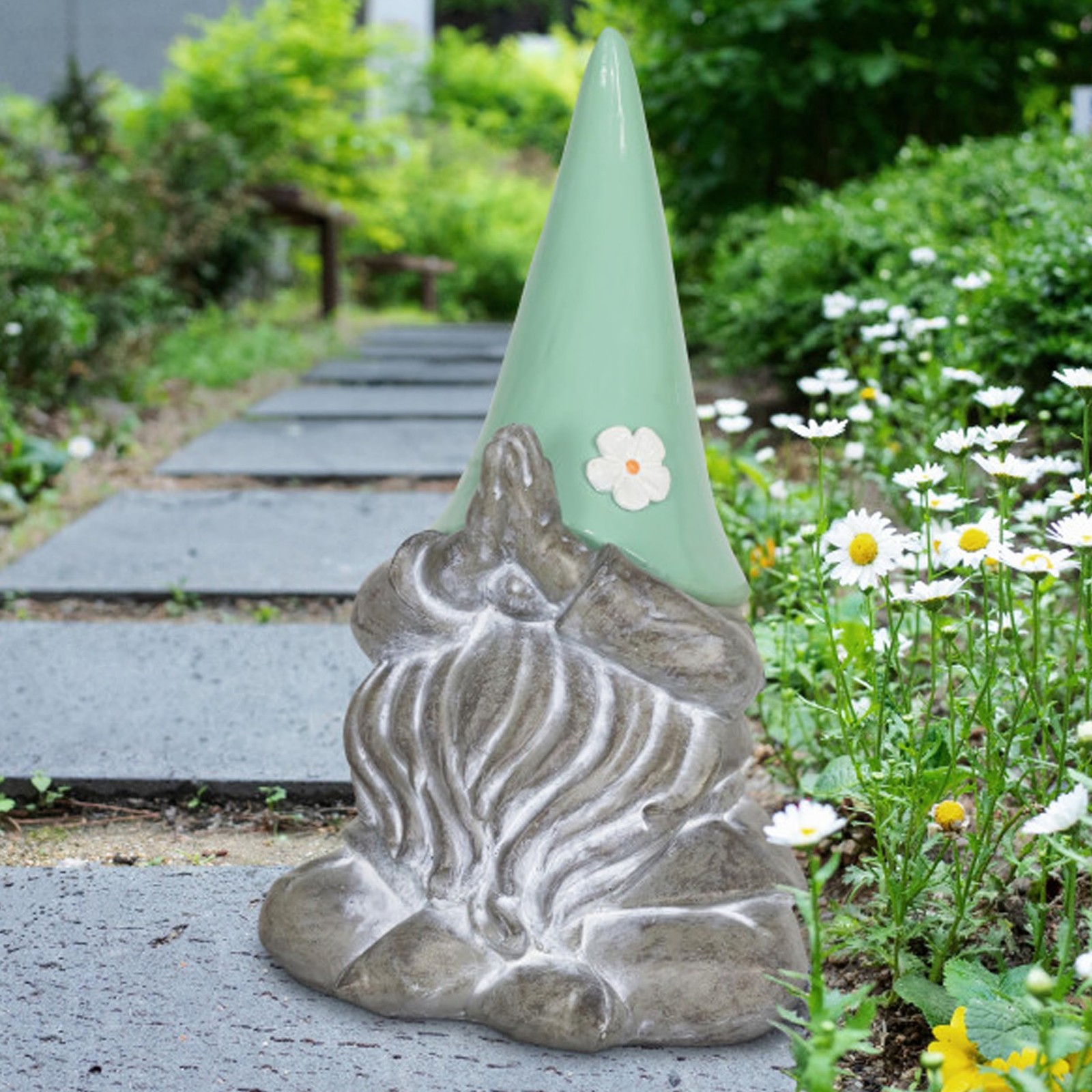 Exhart Meditating Yoga Solar Garden Gnome Statue LED Flower Hat 7×11.5in Mint
