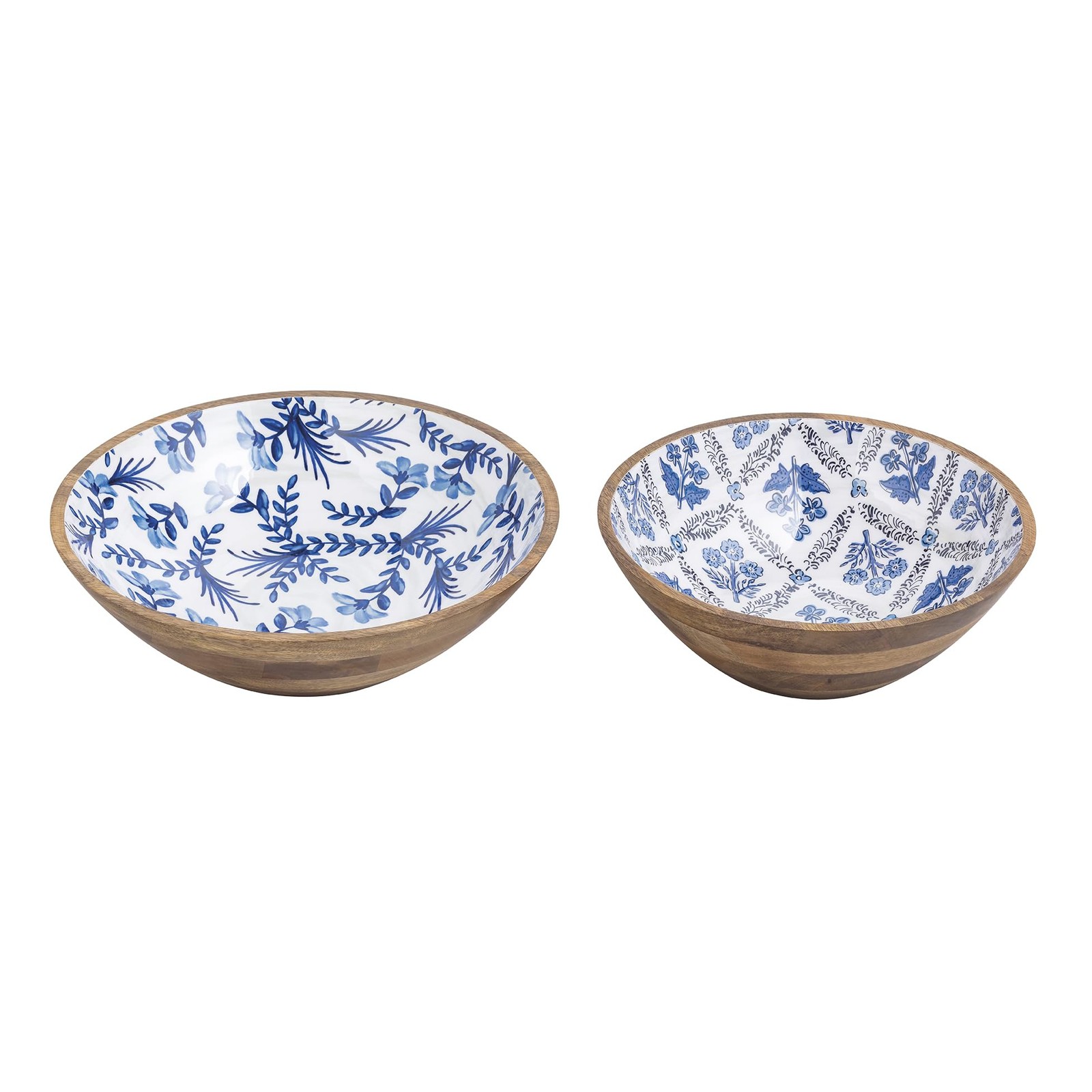 Mud Pie Blue Pattern Wood Enamel Bowl Set of 2
