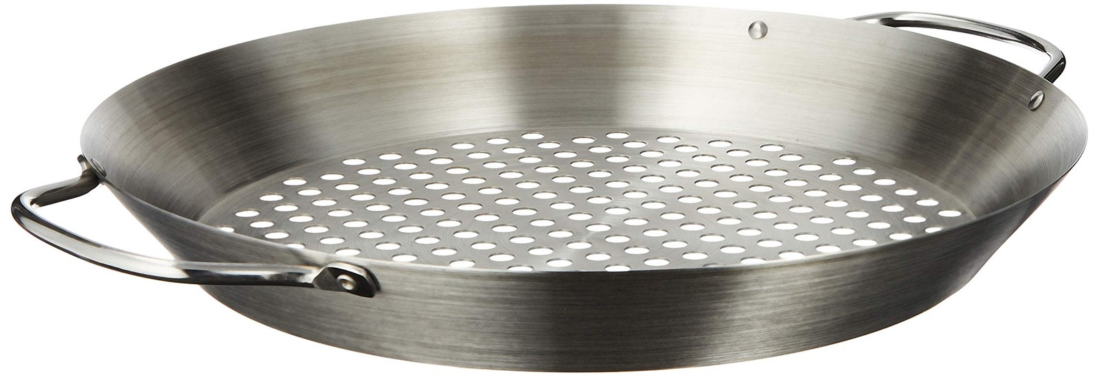 Tablecraft 12″ Diameter Stainless Steel Grill Pan with Handles, Silver
