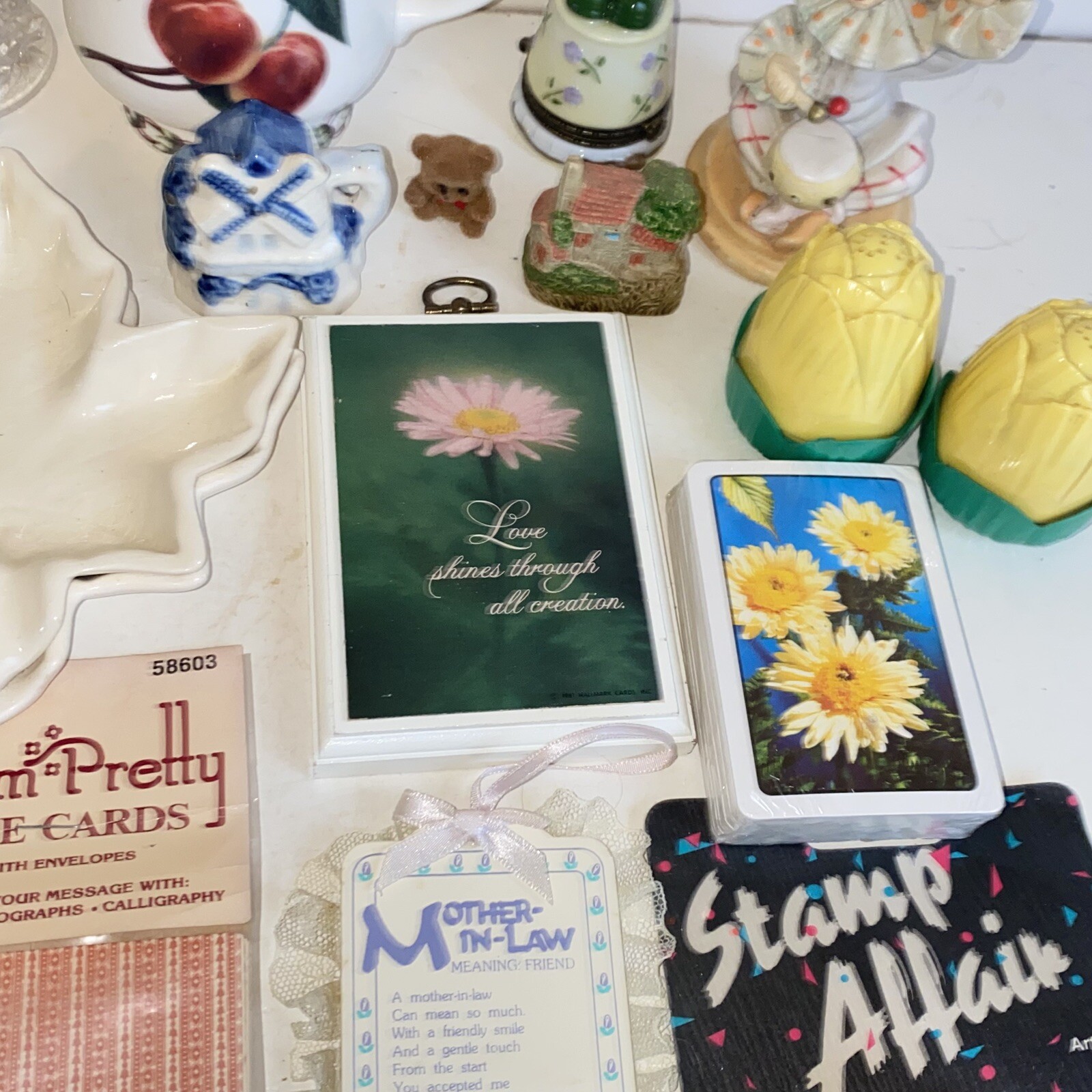 Grandma’s Vintage Knick Knack Junk Drawer Lot Cards Bone China Occupied Japan