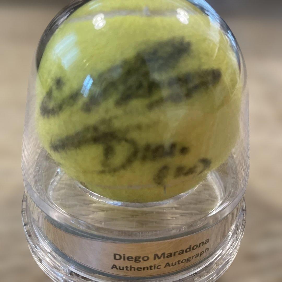 Diego Maradona Autographed Tennis Ball ACE Authentic Soccer Legend Used