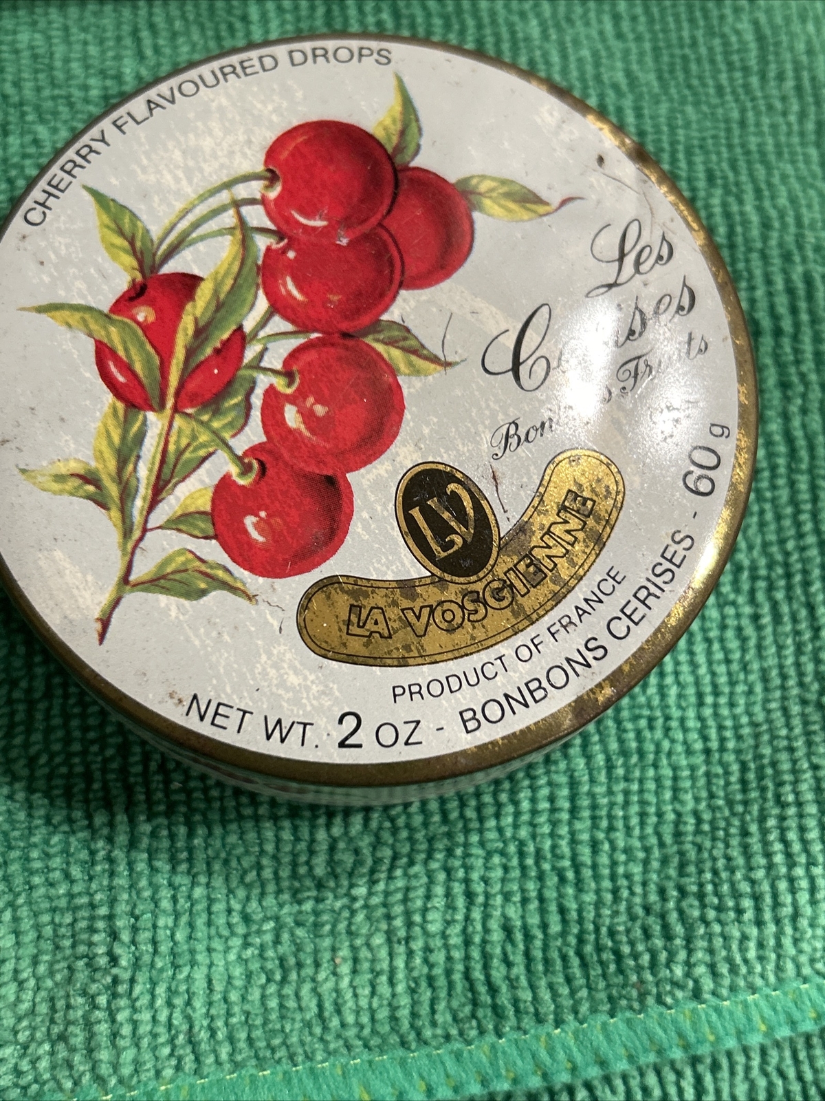 Vintage De La Vosgienne Les Cerises Tin Product of France 2 oz 🍒 Drops Empty
