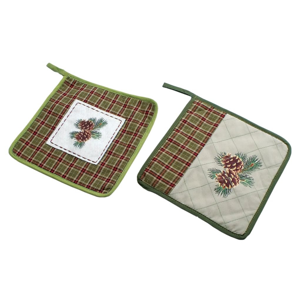 Lipco Pinecone Plaid Hot Pad Jade Multicolor Set of 2 Standard Decorative Charm
