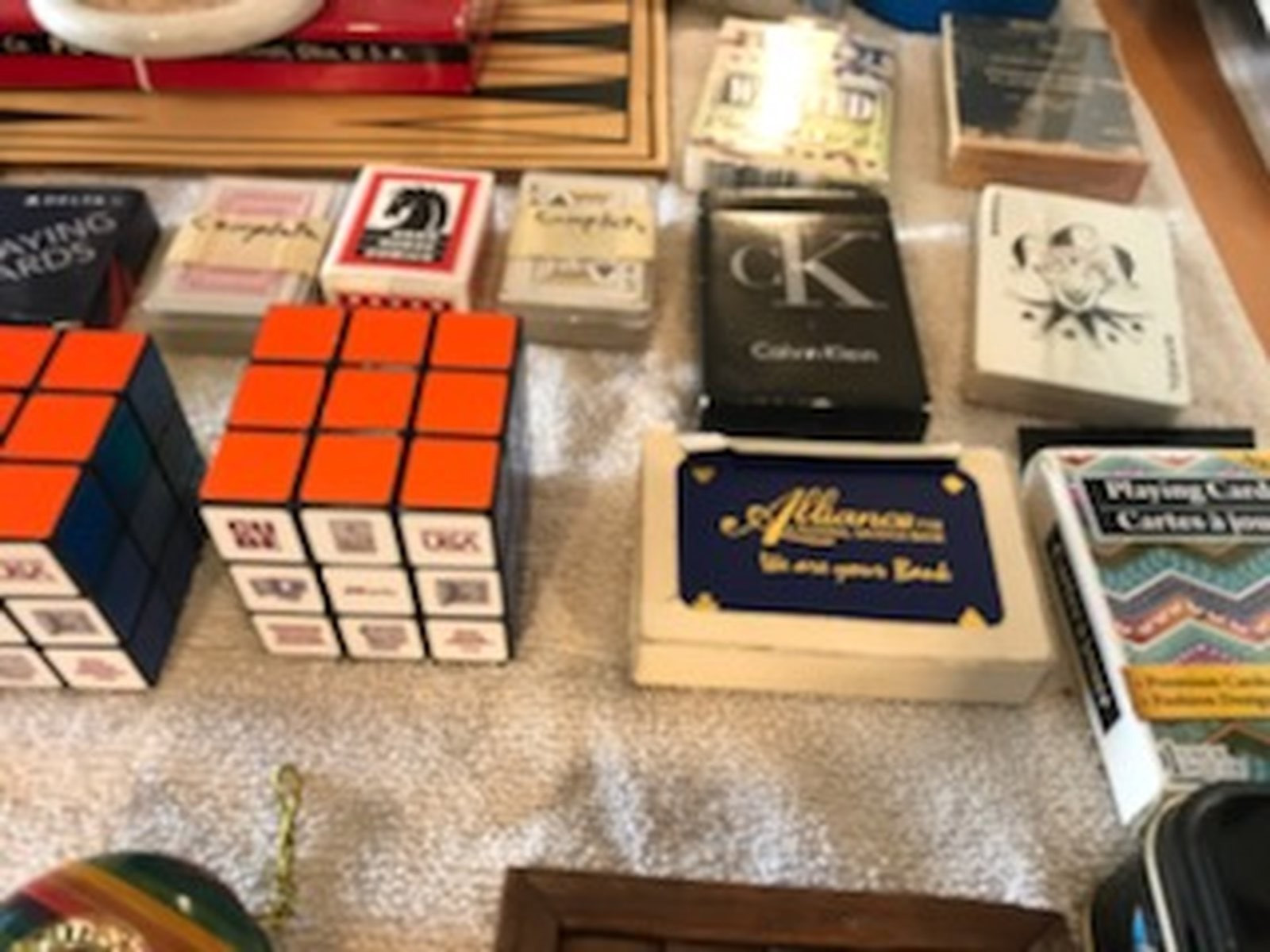 VINTAGE JUNK DRAWER LOT Cards, Board Game, Dice, Hand Games, Coasters, more