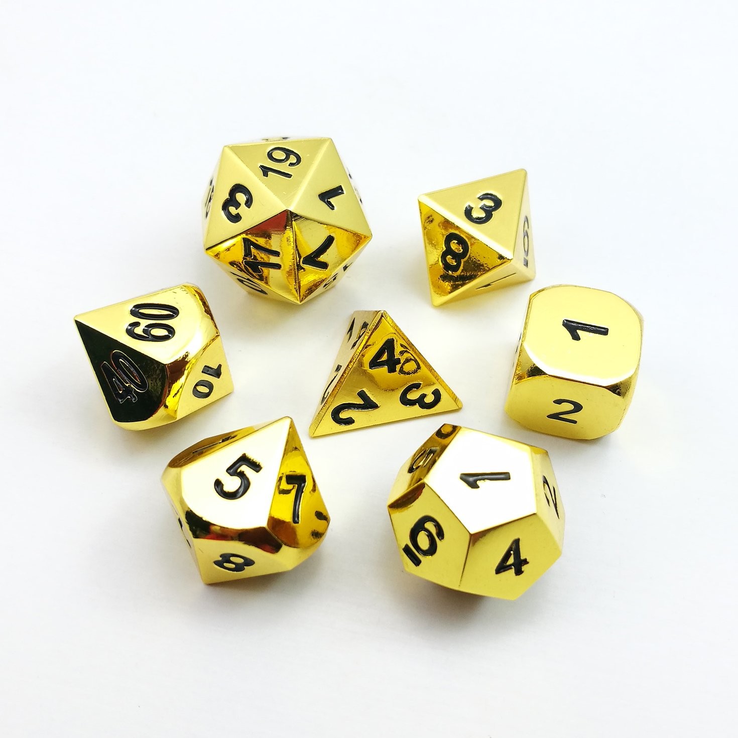 BESCON DICE Deluxe Metal Golden Polyhedral Game Plastic Black 16mm Set of 7