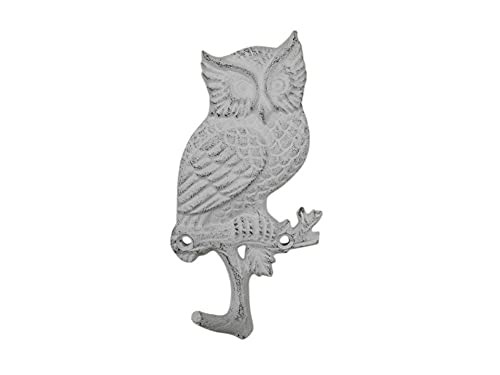 Handcrafted Nautical Decor Cast Iron Owl Wall Hook 6″ Whitewashed Branch
