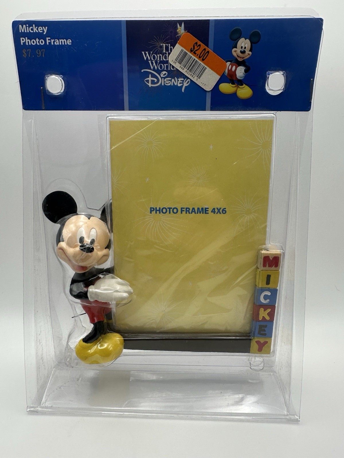 Disney Mickey Mouse 3D Photo Frame 4×6 Vintage 1990s Wonderful World of Disneyl