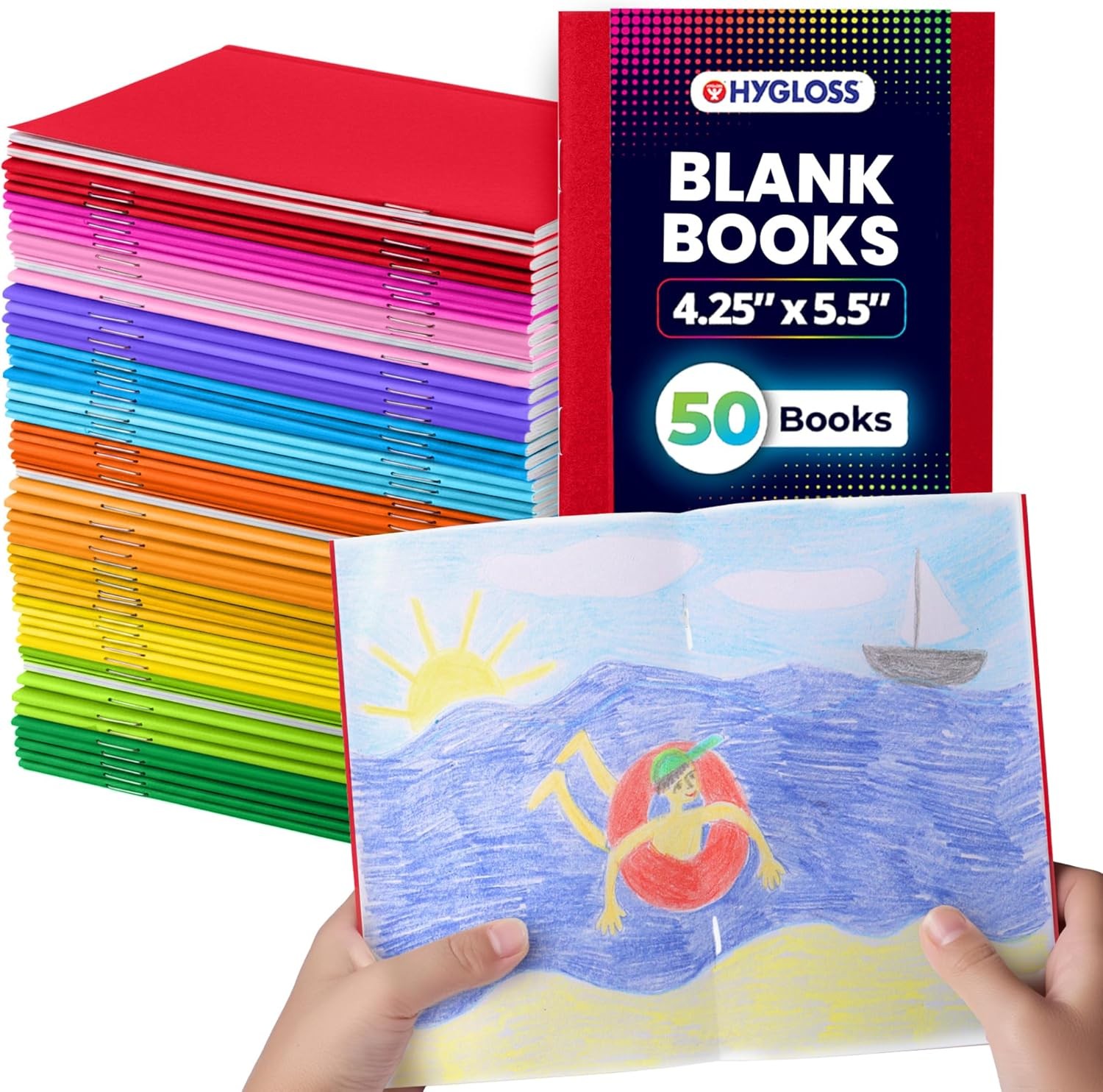 Hygloss Blank Books – Bulk 50 Pack – 4.25″ x 5.5″ A6 Assorted Colors – Paperback
