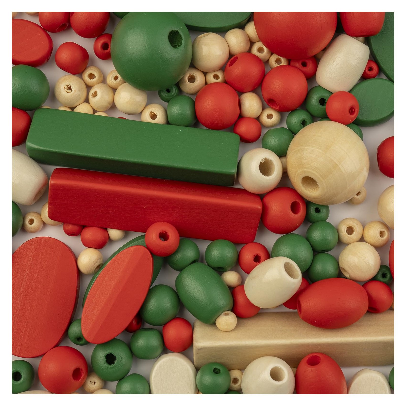 John Bead 90g Craft Beads Dark Green Red Natural Wood Beads Elastic Nylon Cord