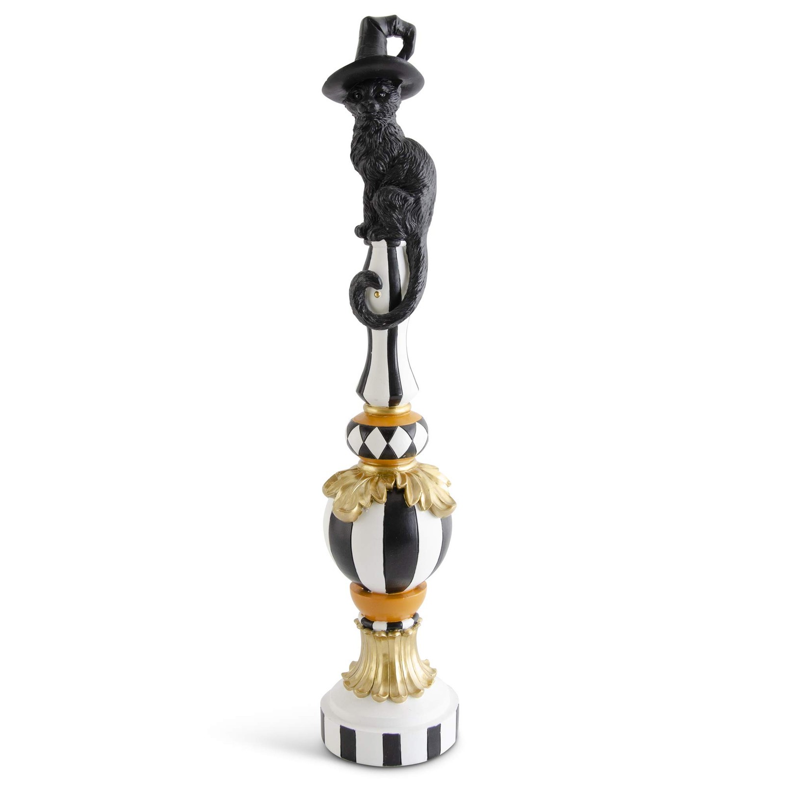 K&K Interiors 42027B 24 Inch Resin Black White Orange & Gold Finial with Cat Top