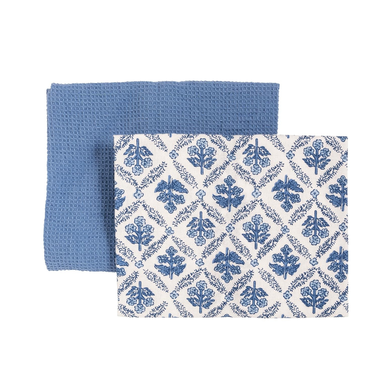 Mud Pie Cotton Blue Floral Stem Towel Set