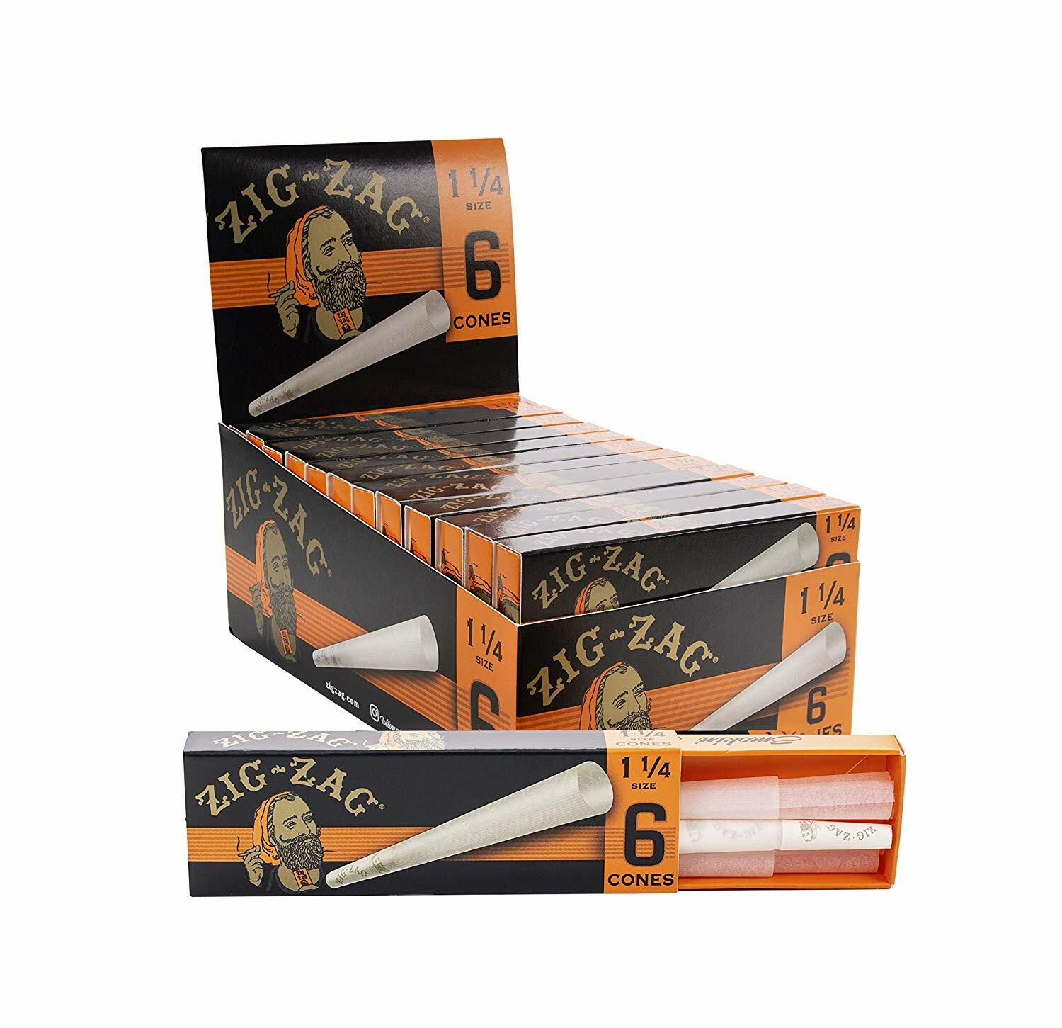 Zig-Zag 1 1/4 1.25 Cones – 6 PACKS – Rolling Pre Rolled Tips 6 Per Pack Zig Zag