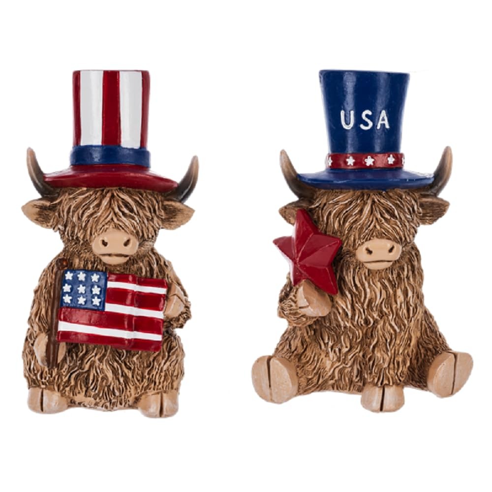 Ganz Patriotic Highland Cow Figurine, 5.75-Inches Height, Multicolor, Set of 2