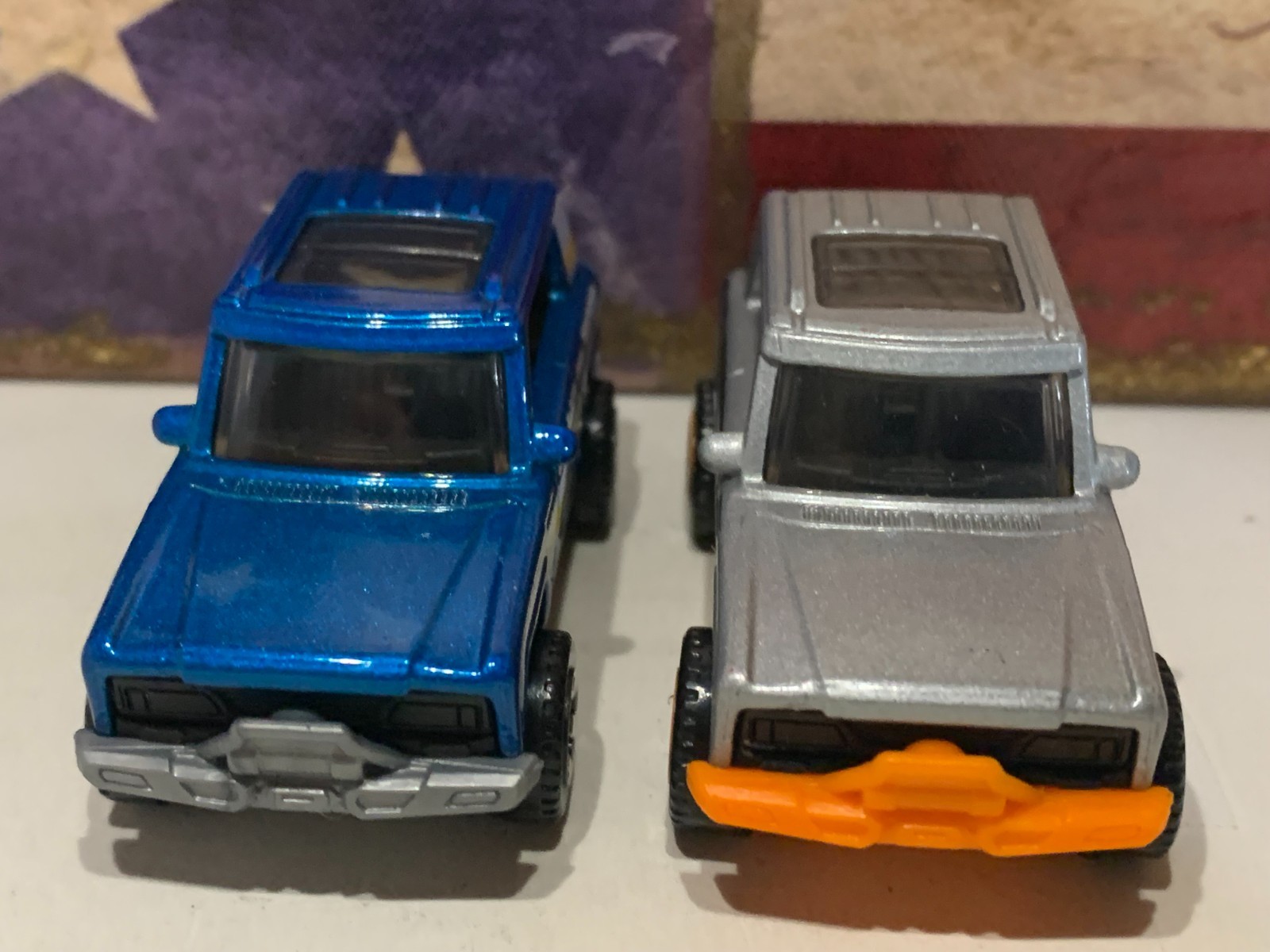 MATCHBOX MBX FIELD CAR X2. BLUE/YELLOW & SILVER /ORANGE MB 70 YEARS NICE