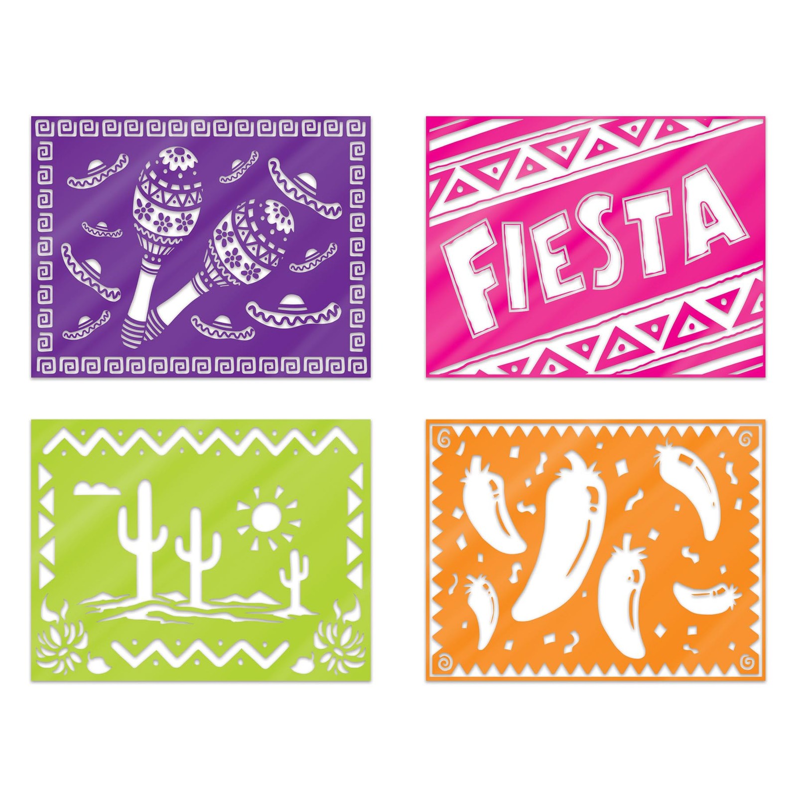 Beistle Fiesta Placemats Set of 4, Cactus & Chili Pepper Design, 10×13 Inches