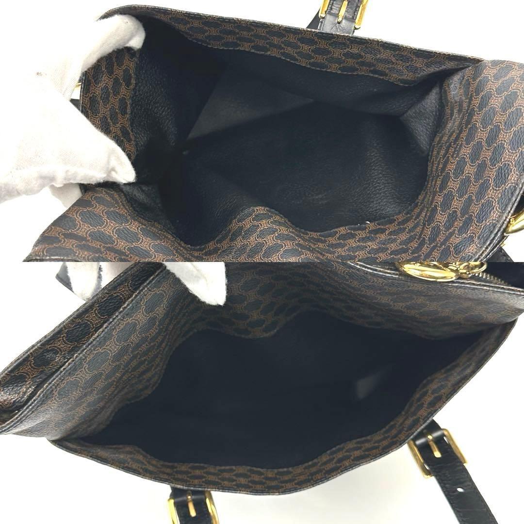 [Good Condition] Celine Handbag Triomphe Macadam Pattern PVC Leather Black