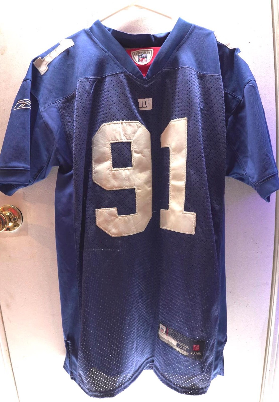NEW YORK GIANTS # 91 JUSTIN TUCK REEBOK AUTHENTIC STITCHED VTG JERSEY MENS L