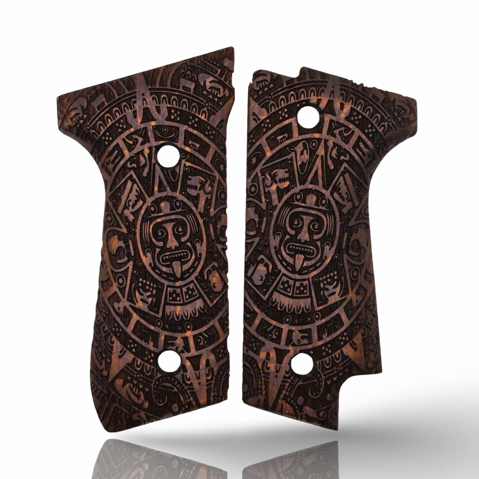 Zib Grips Aztec Calendar Wood Grips Beretta 92S Walnut Full Size Panels