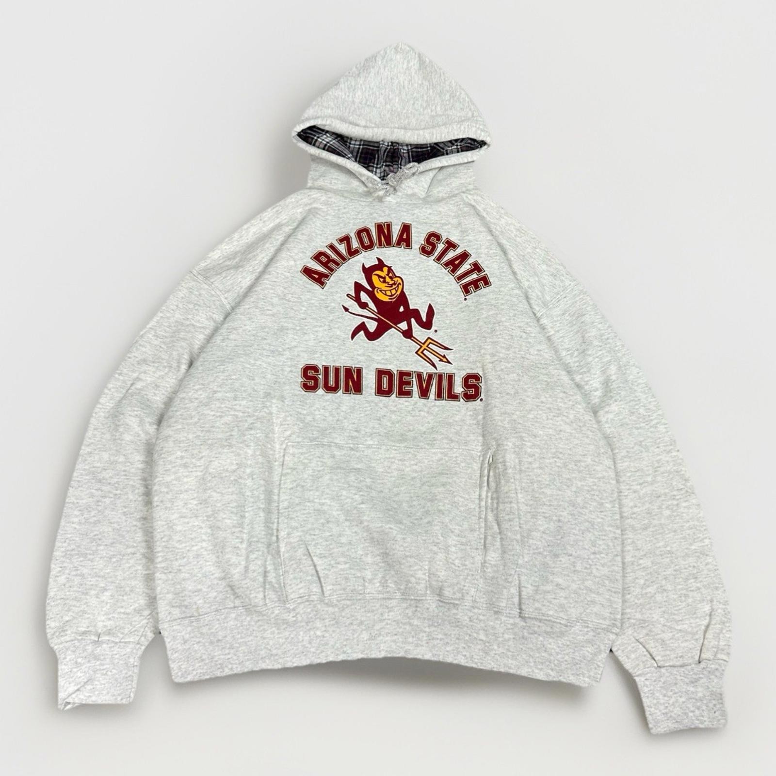 Vintage 90s Arizona State Sun Devils Hoodie Sweatshirt Nutmeg Men XL Plaid Lined