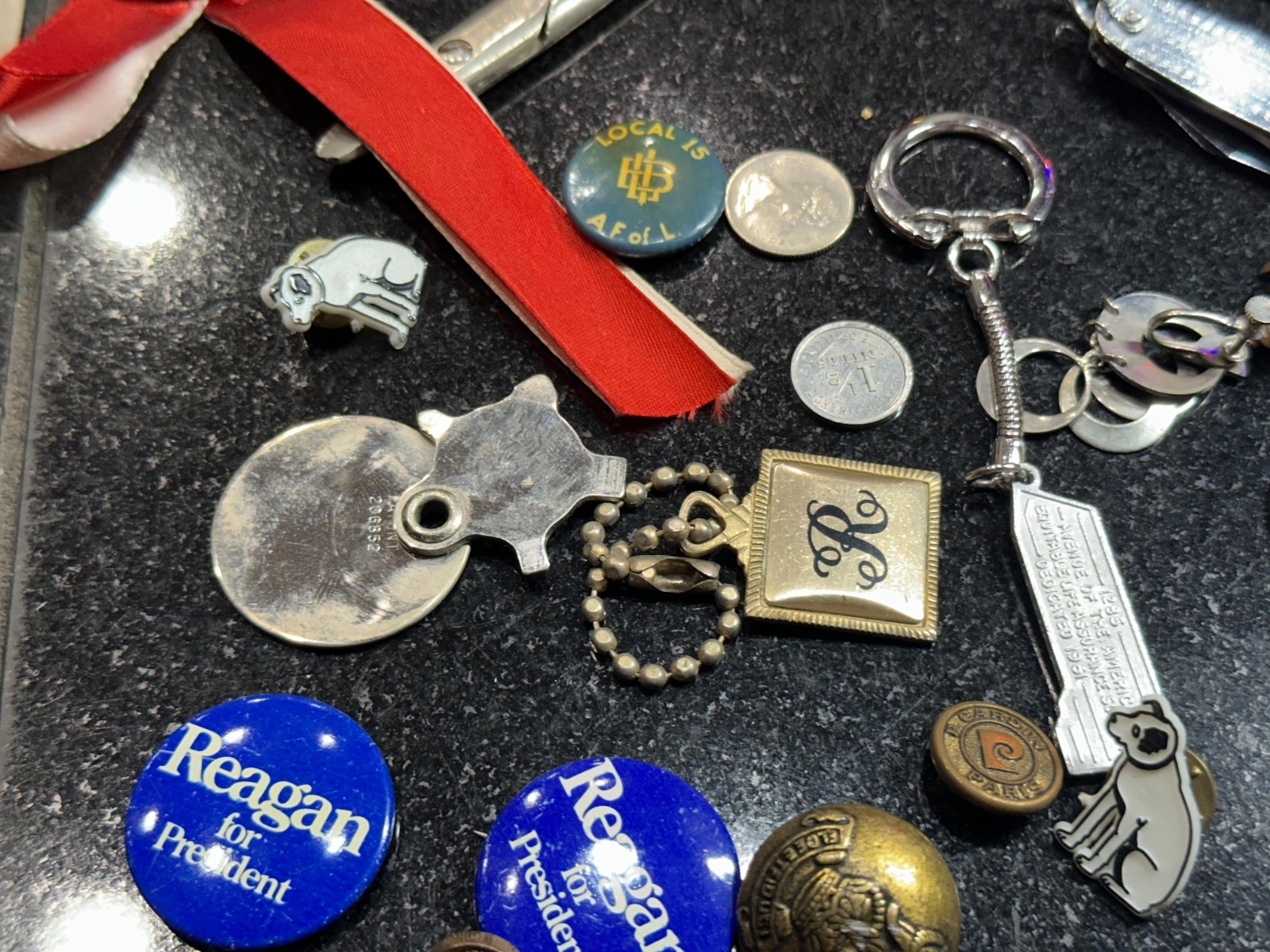 Antique Junk Drawer Pinback Lot Etc Pocket Knife Original Button Pin