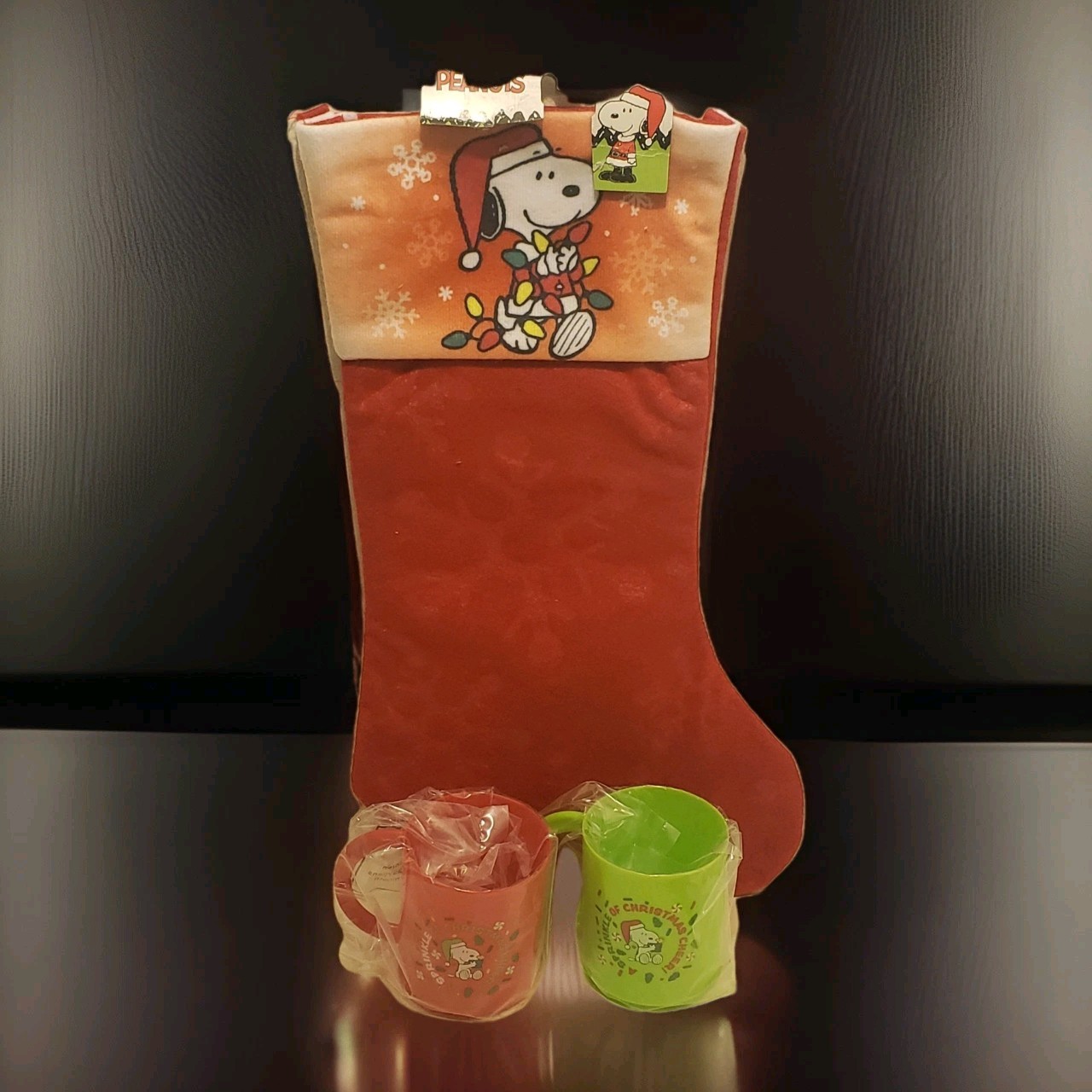 Peanuts Snoopy Christmas Stocking & Sprinkle Of Christmas Plastic 8oz Mugs