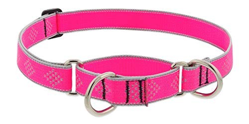 Lupine Reflective Martingale Dog Collar 1in Pink Diamond 15 to 22in Adjustable