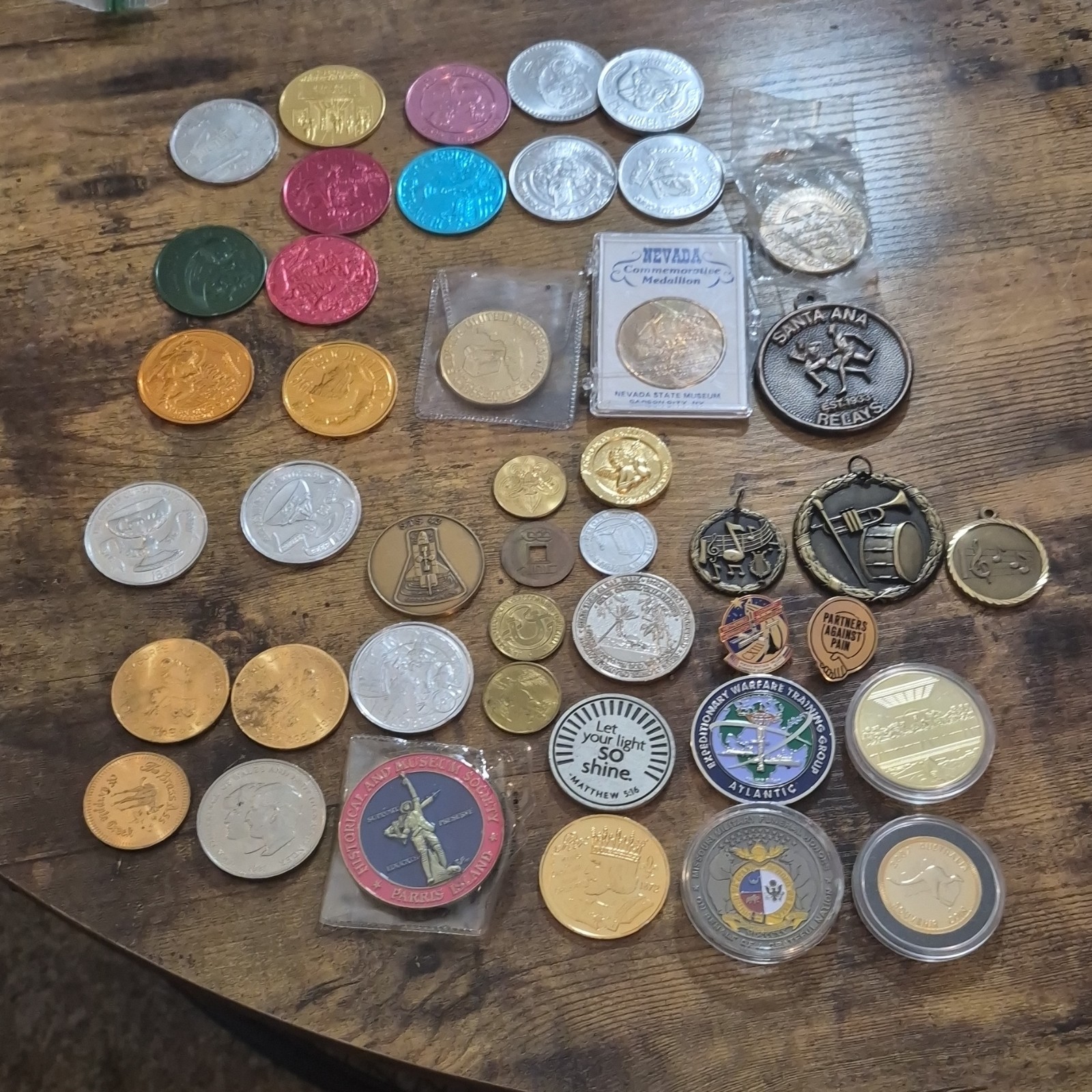 Lot Of 45 Vintage/Commemorative Coins, Pins & Pendants