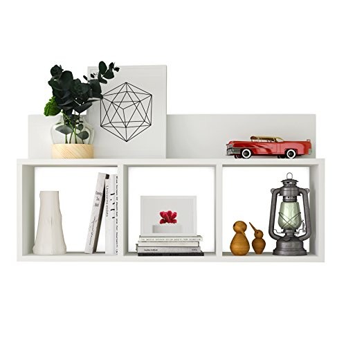 Danya B. 3 Cube Floating Wall Shelf, White Display Cubby Organizer
