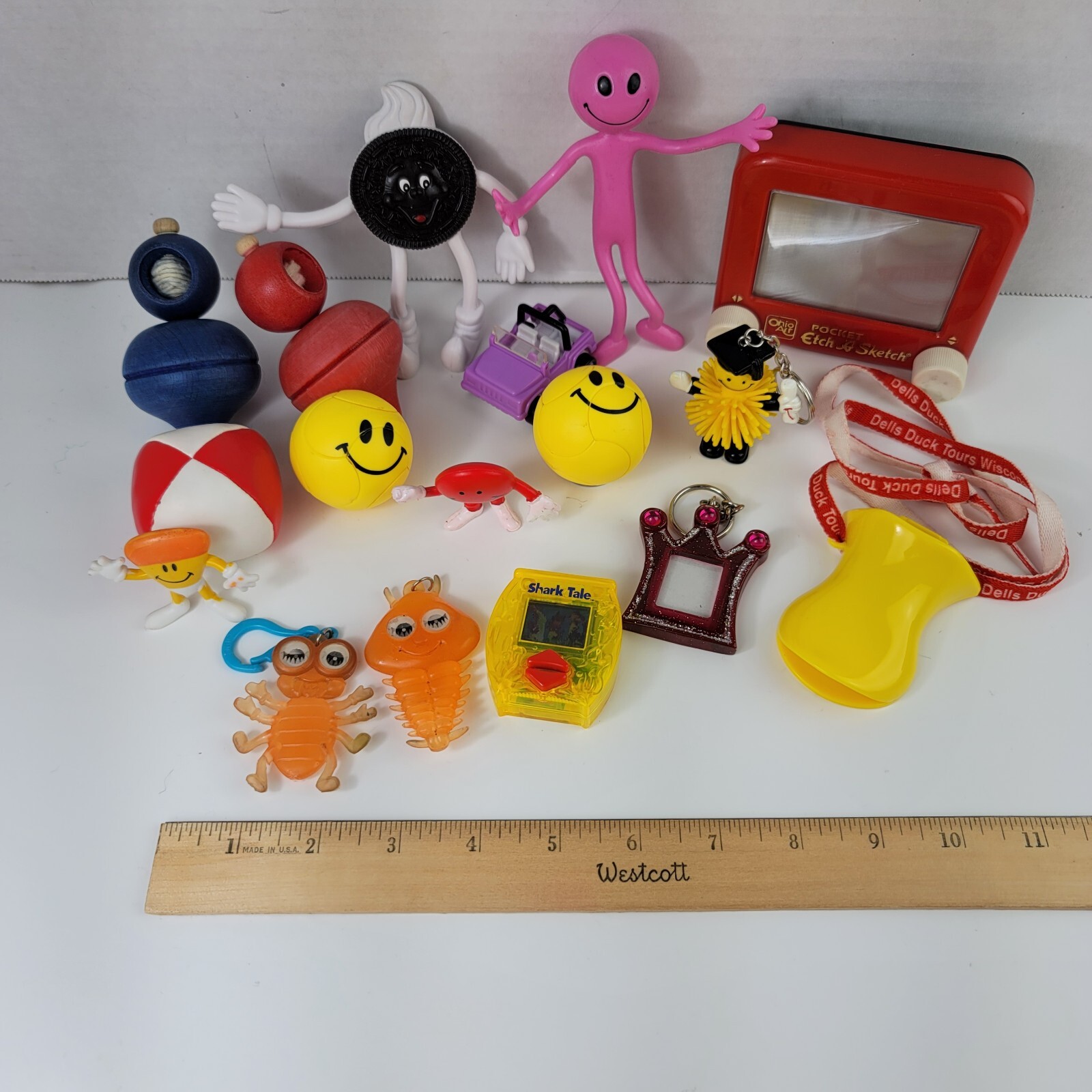 Y2K Toy Junk Drawer Lot Pocket Etch A Sketch Tops Oreo Bendy Man Key Chain AS IS