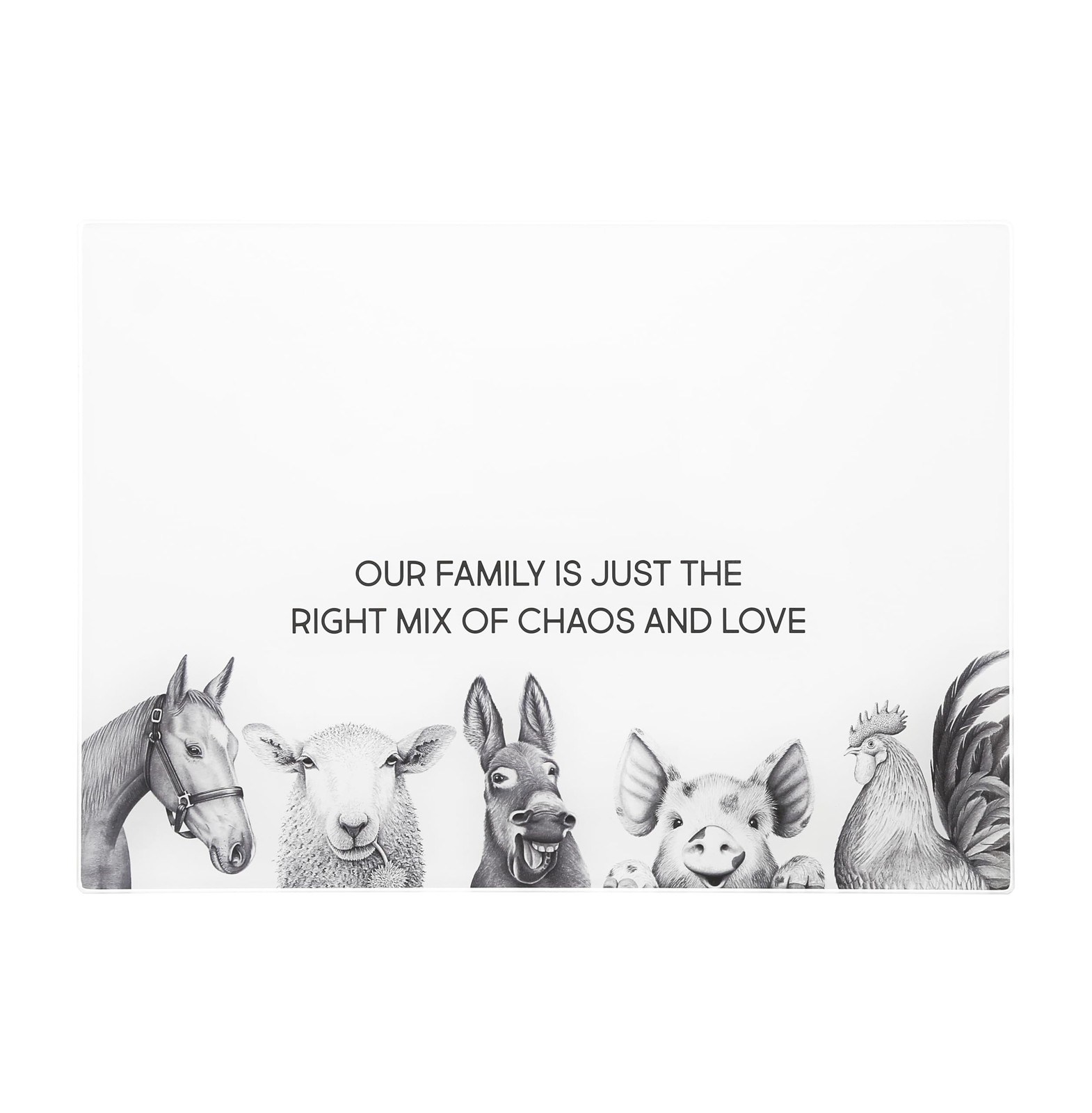 Pavilion Gift Chaos And Love Glass Cutting Board Farm Animals 13.75×9.75 Kitchen