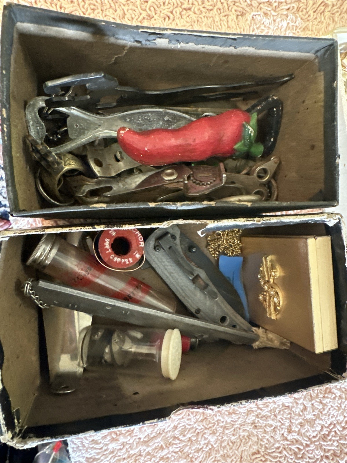 Vintage Junk Drawer Findings Including Many Bottle Openers