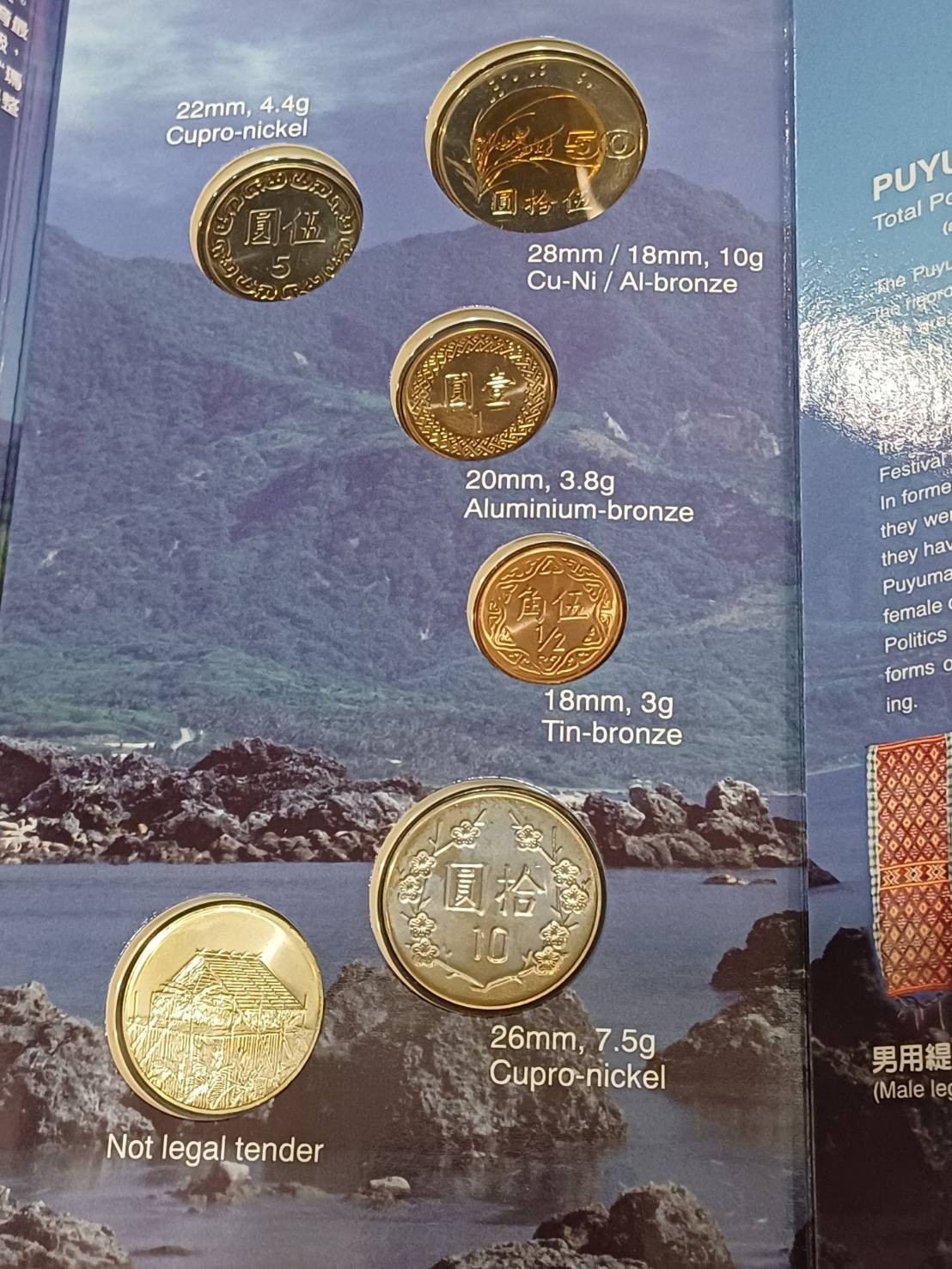 Taiwan “Indigenous Peoples” coin set, Year 89 (2000), 5 + 1 pieces, Puyuma tribe