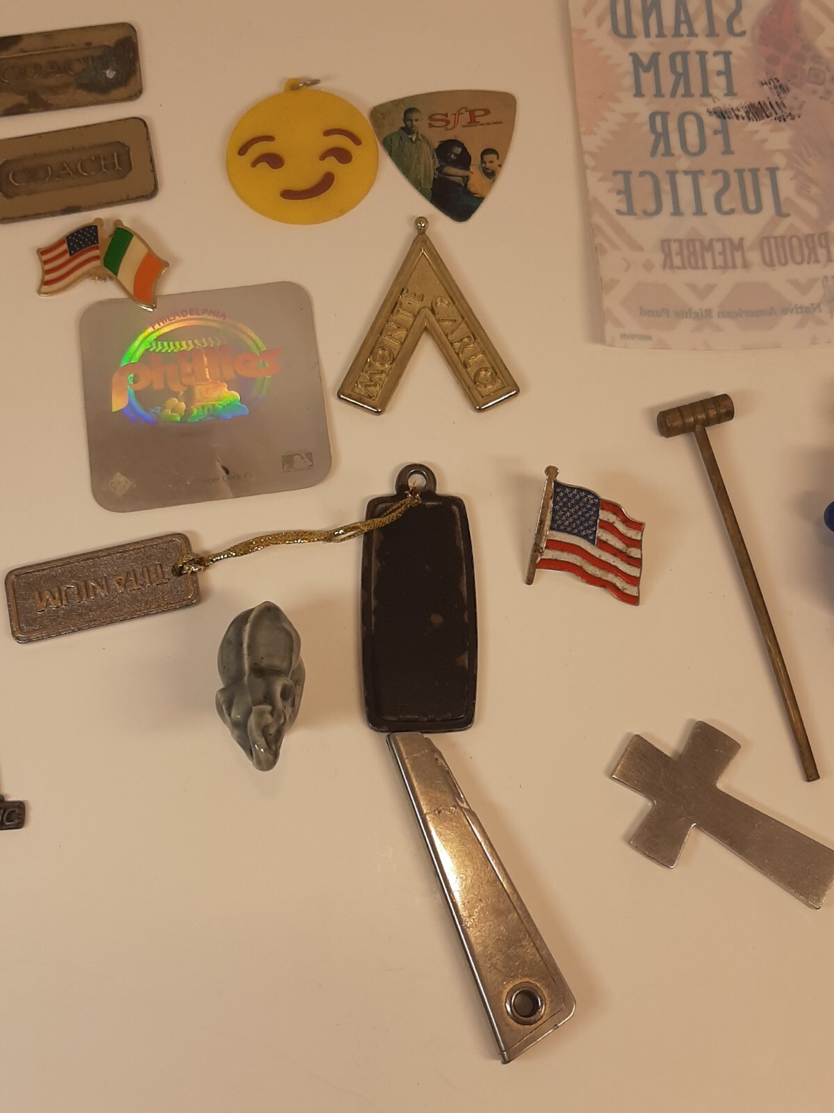 Junk Drawer Lot Keychains Pocketknife Pins Guitar Pic Stickers 19 Pieces