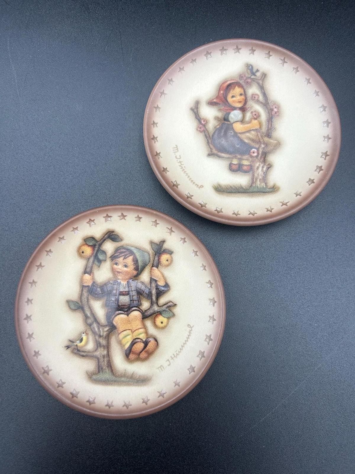 Goebel Hummel Apple Tree Girl and Boy Mini Plates, Set