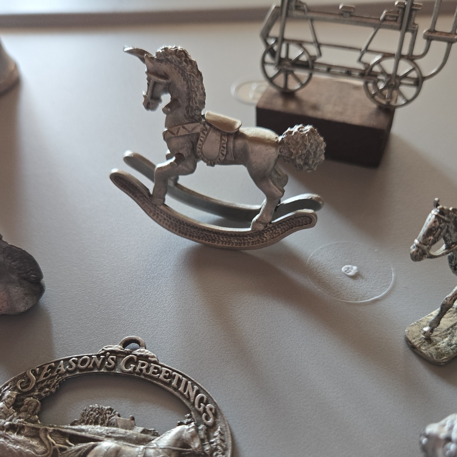Mixed Pewter & Metal Collectibles Lot Coaster Figurines Rocking Horse Ornament