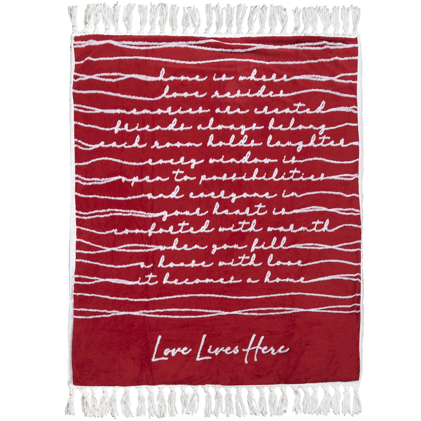 Pavilion Love Lives Here Sherpa Throw Blanket, 50×60″, Tassel Housewarming Gift