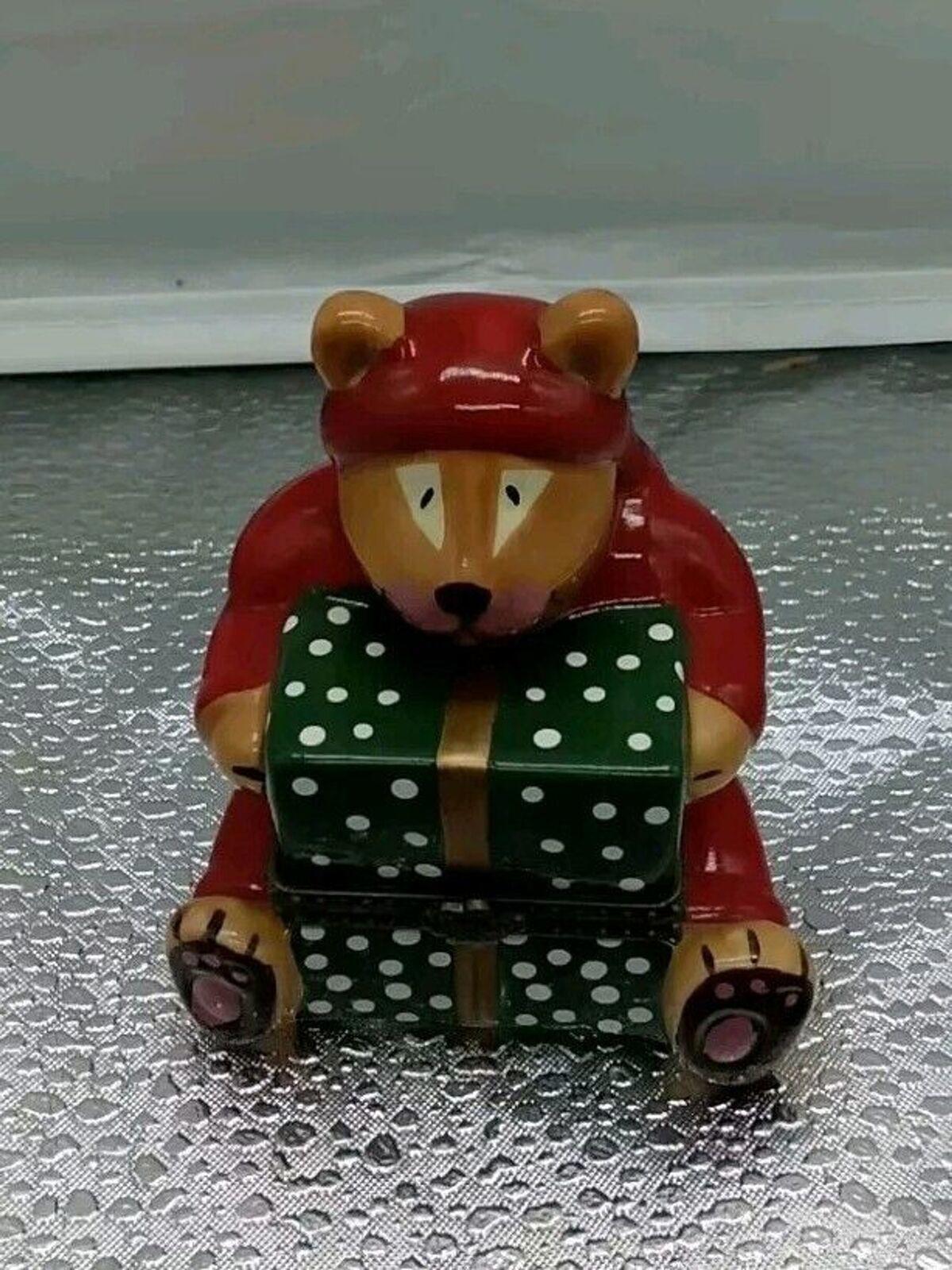 Vintage Trinket Jewelry Dish W/ Tip Sweet Dreams Bear. Red Pillow Christmas