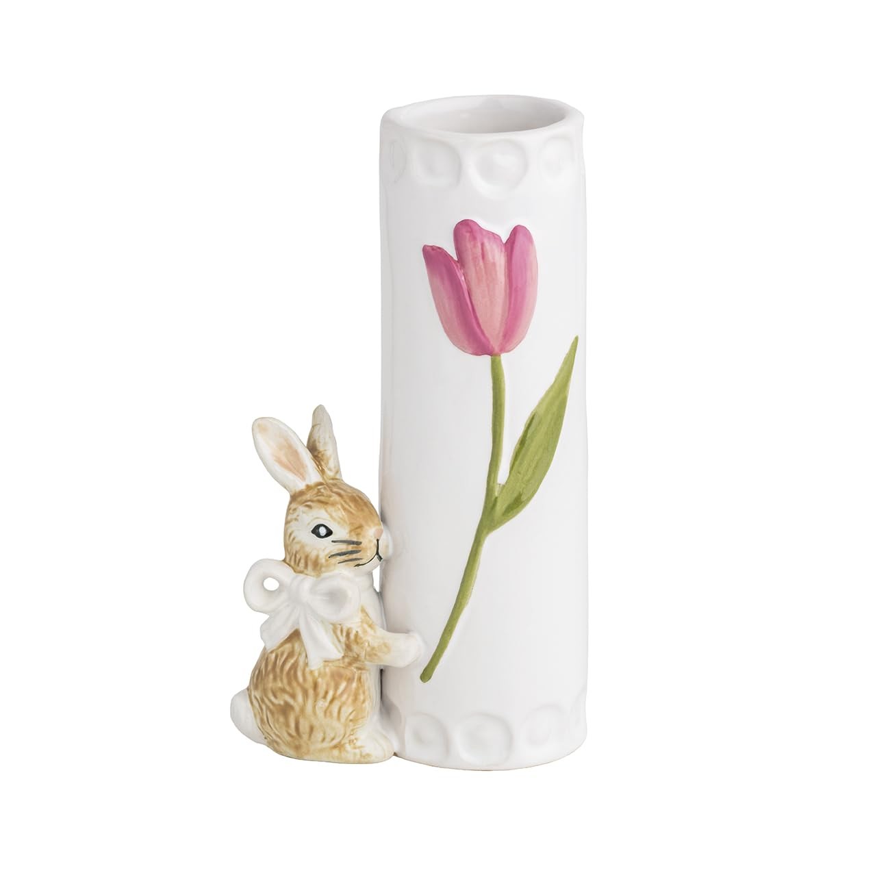 Mud Pie Easter White Bow Bunny Bud Vase