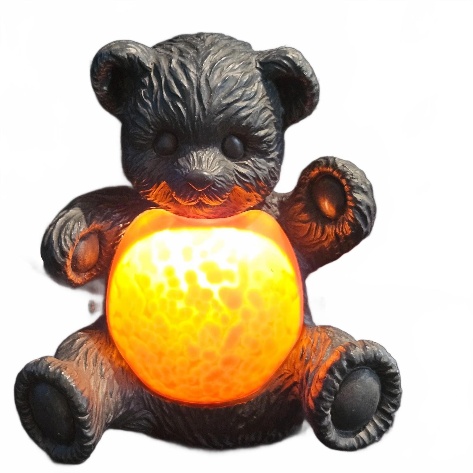 Vintage Bronze Teddy Bear Night Light Lamp Glowing Amber Belly Accent Decor