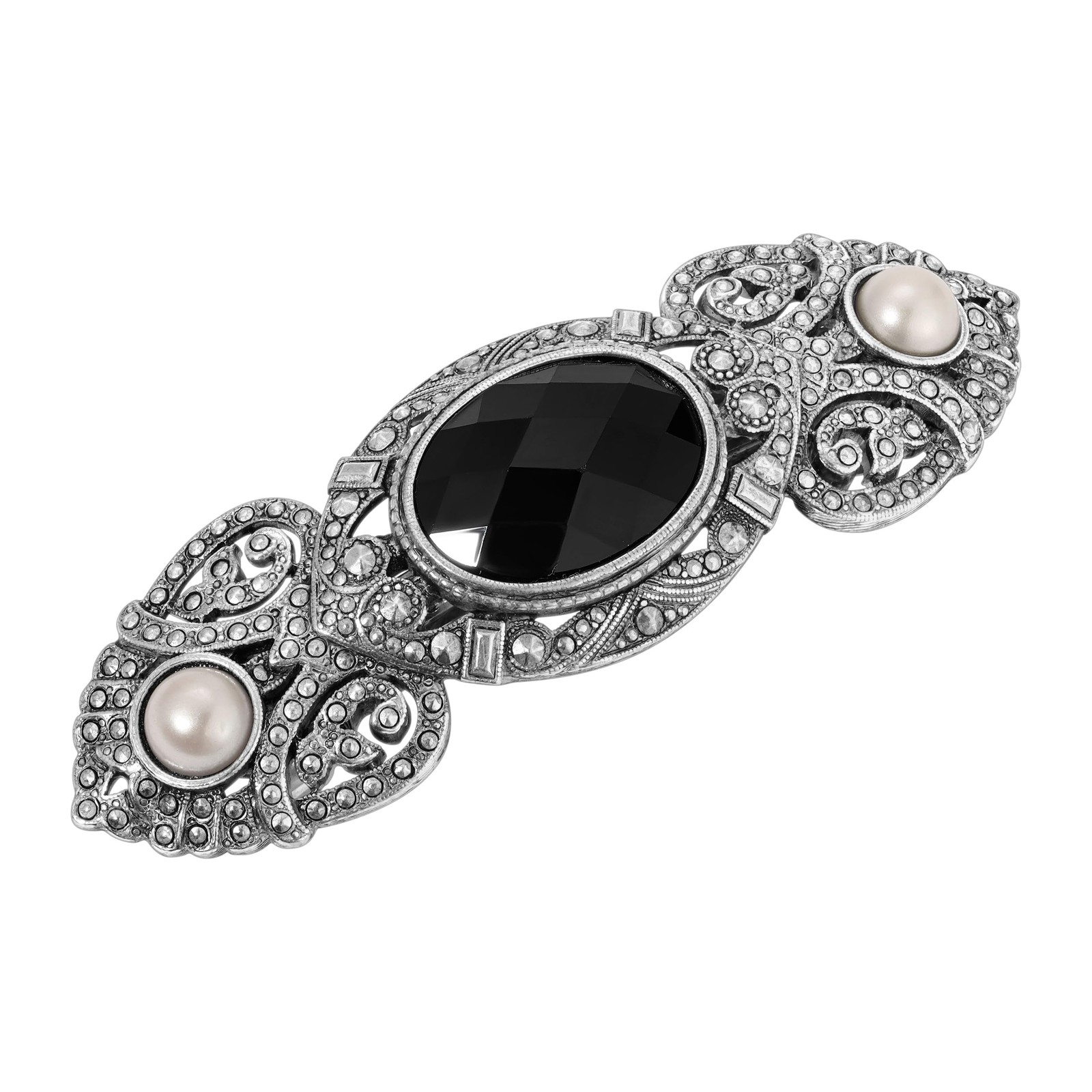 1928 Jewelry Pink Rose Hair Barrette Clip Floral Round Stone 3.55in Womens