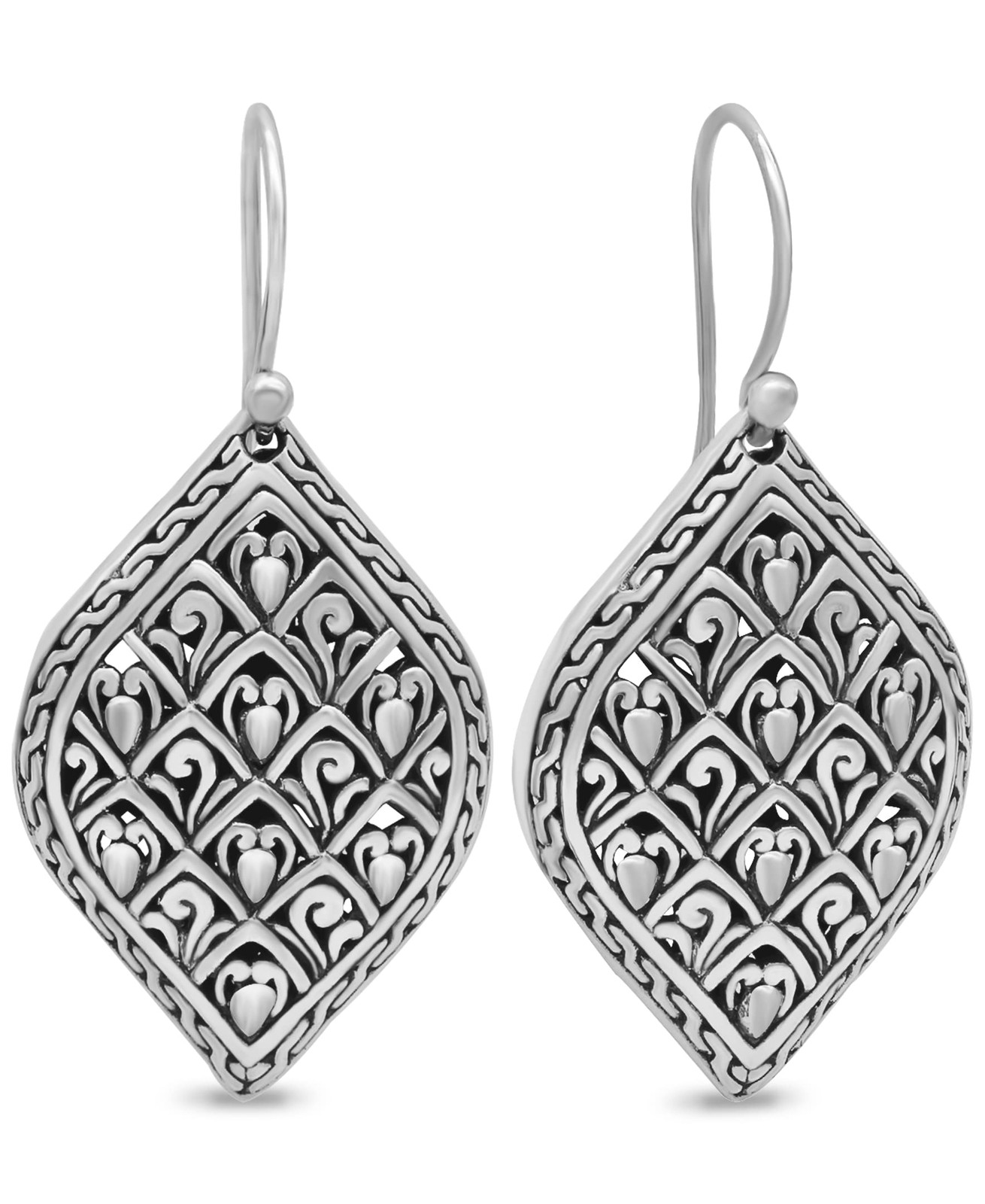 DEVATA Sterling Silver 925 Dragon Skin Marquise Drop Earrings DHN3152ASS