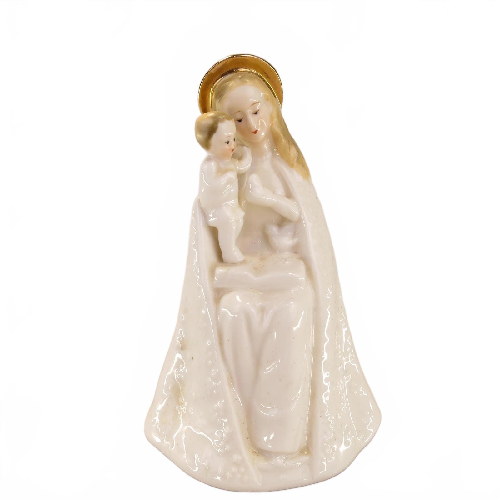 Madonna and Child Hand Painted Ceramic Statuette 5.5″ Tall