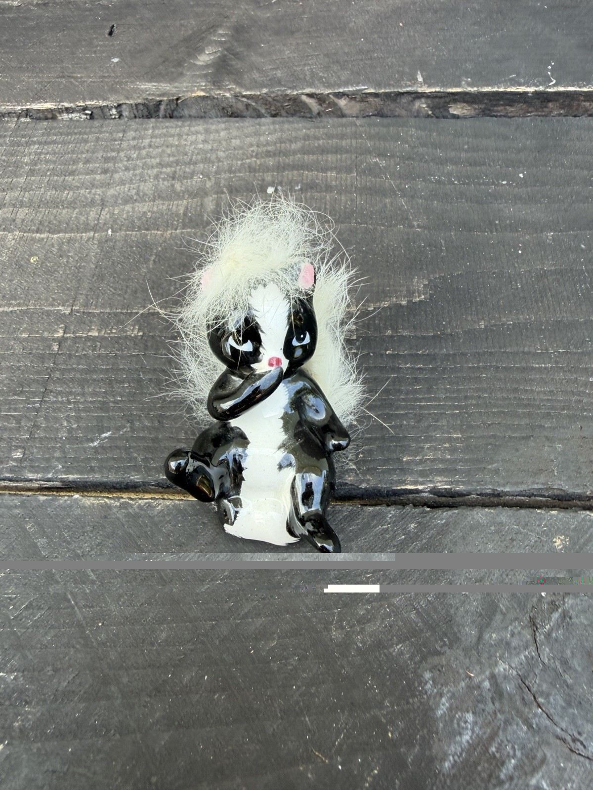 Vintage Teeny Skunk Figurine with Faux Fur Trinket