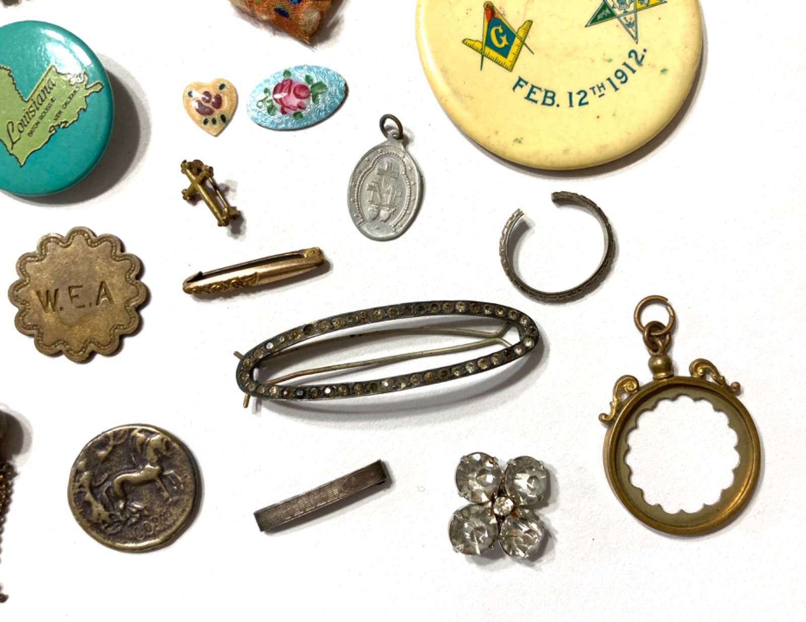 VTG Odds & Ends Collectible Lot 23 Pieces Pins Token Some Sterling Silver AS IS