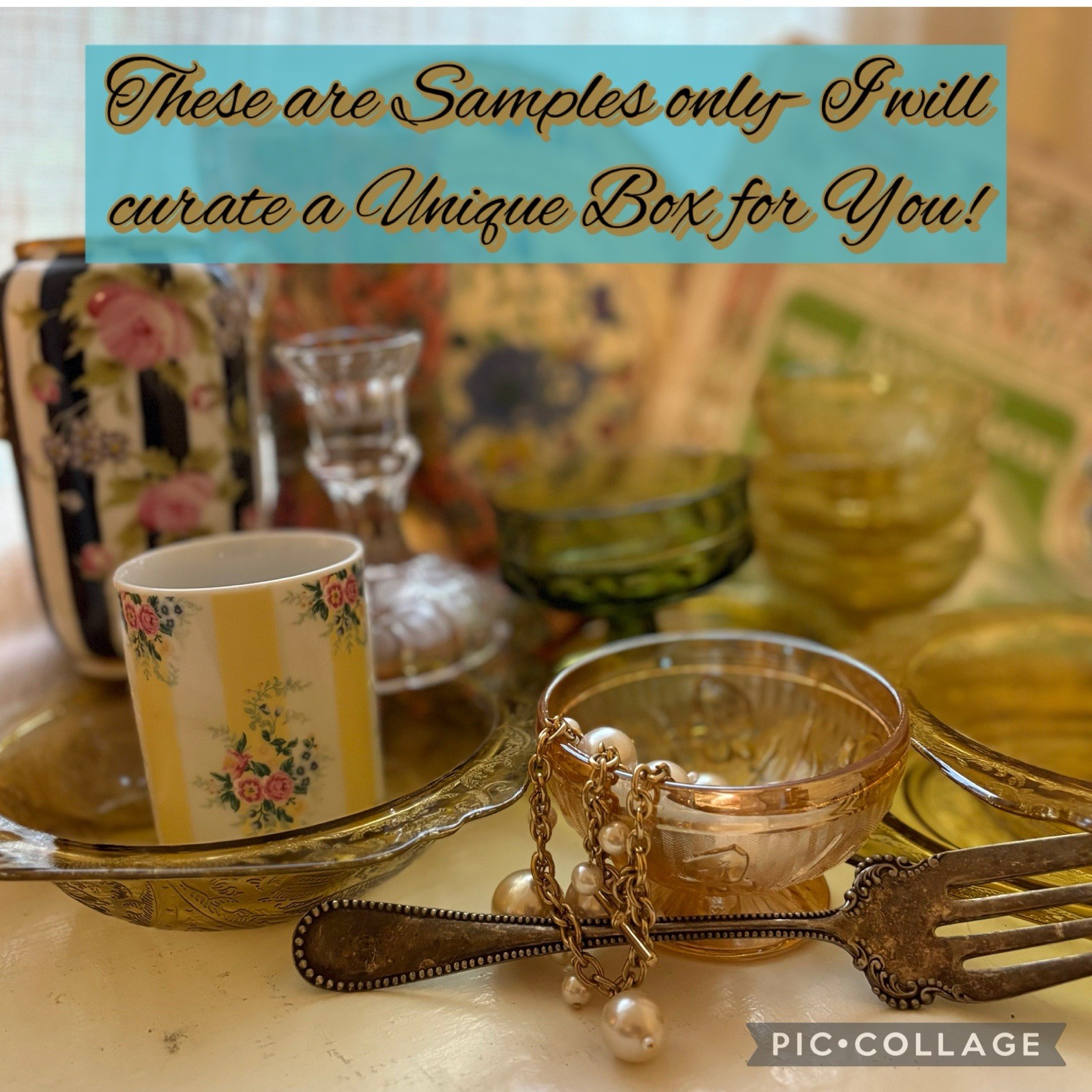 Vintage Estate Sale Mystery Box 5pc Mixed Lot Porcelain Glassware Jewelry Vtg