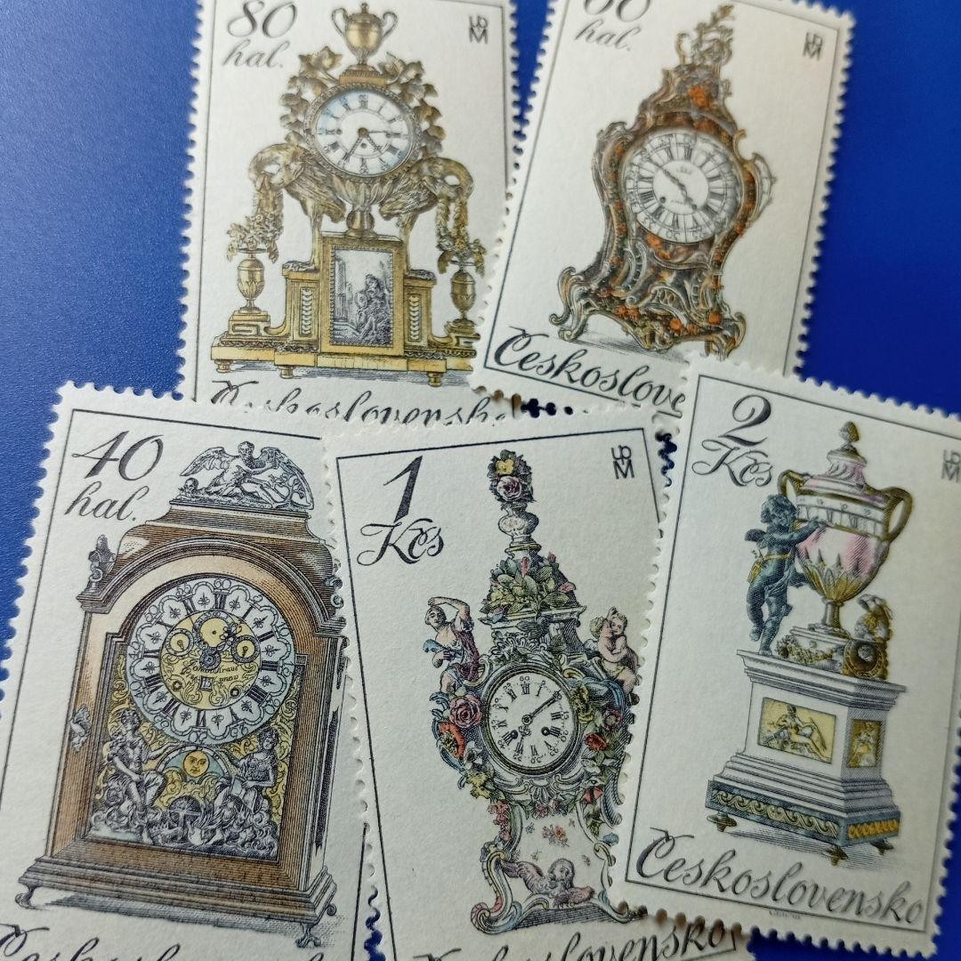 Foreign Stamp Czechoslovakia 1979 18th Century Table Clock Set of 5 Intaglios