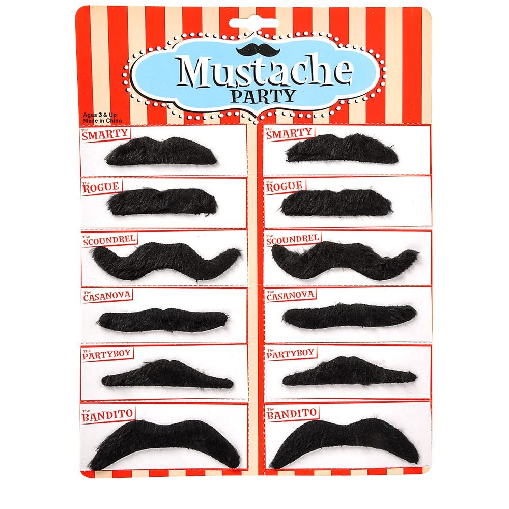 Road Island Novelty 3.5″ Black Fake Mustaches, Pack of 12