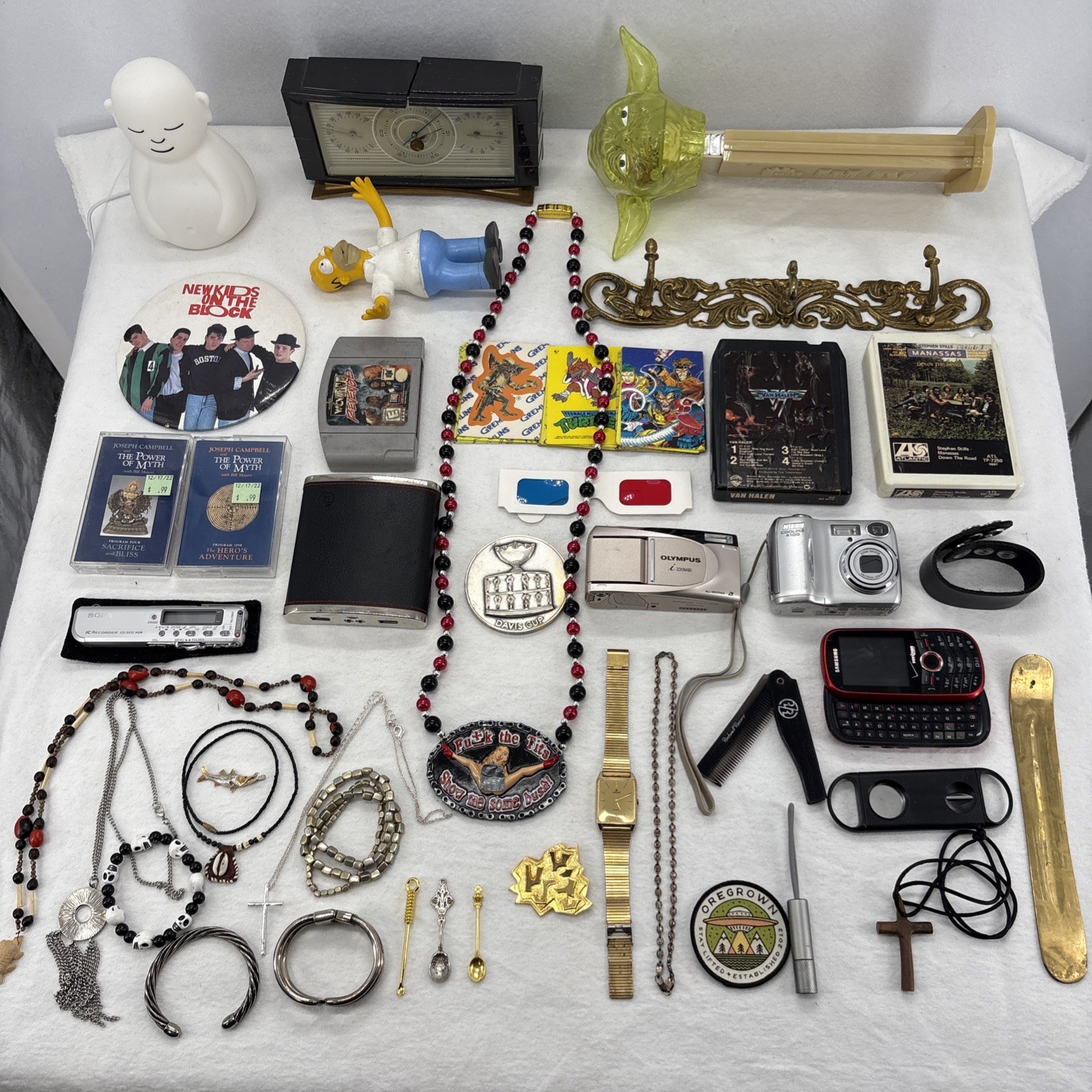 Cool Guy Junk Drawer Lot Watch Camera Vintage Toy Brass Electronics Jewelry