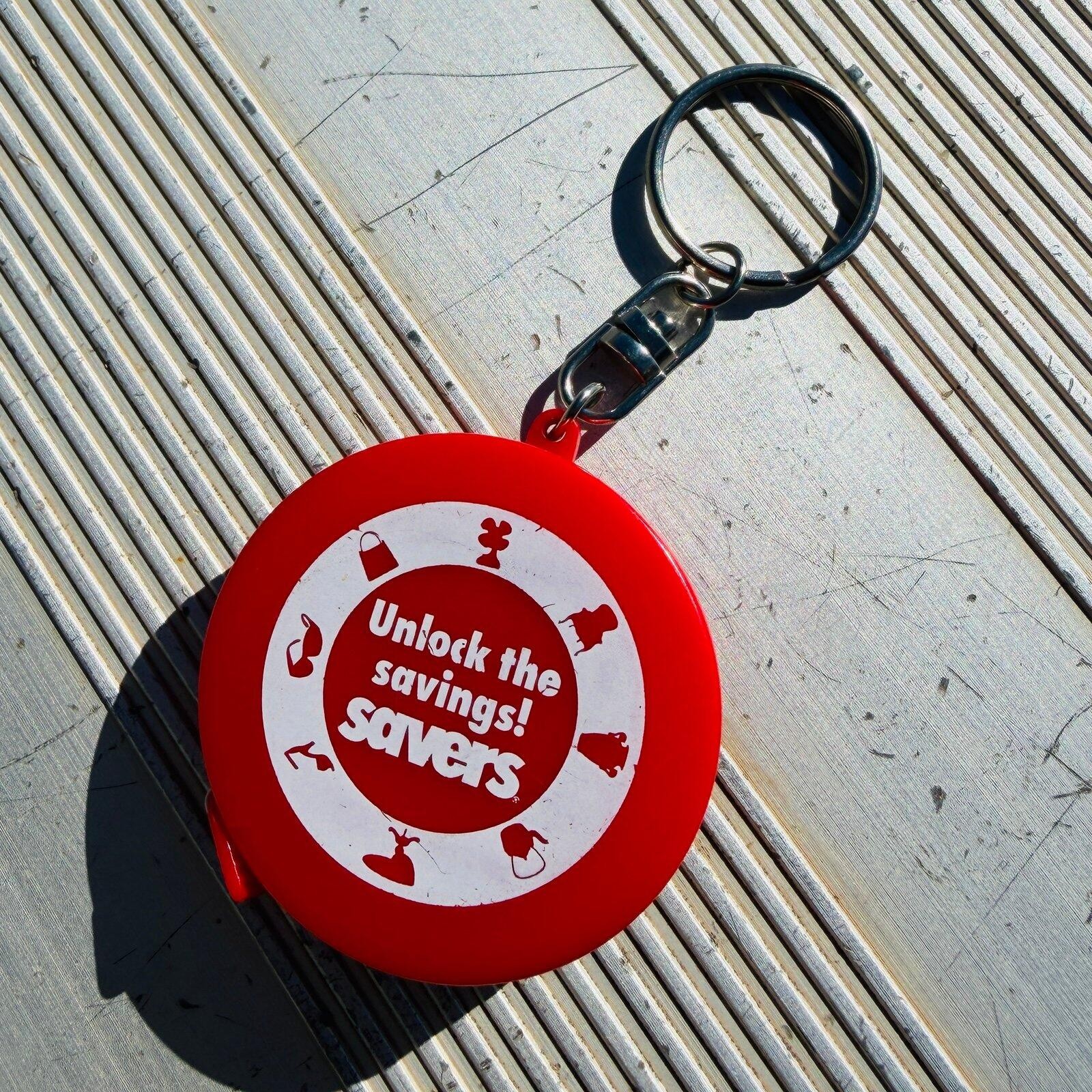 Savers Retractable Tape Measure Keychain Red Promo “Unlock the Savings!”